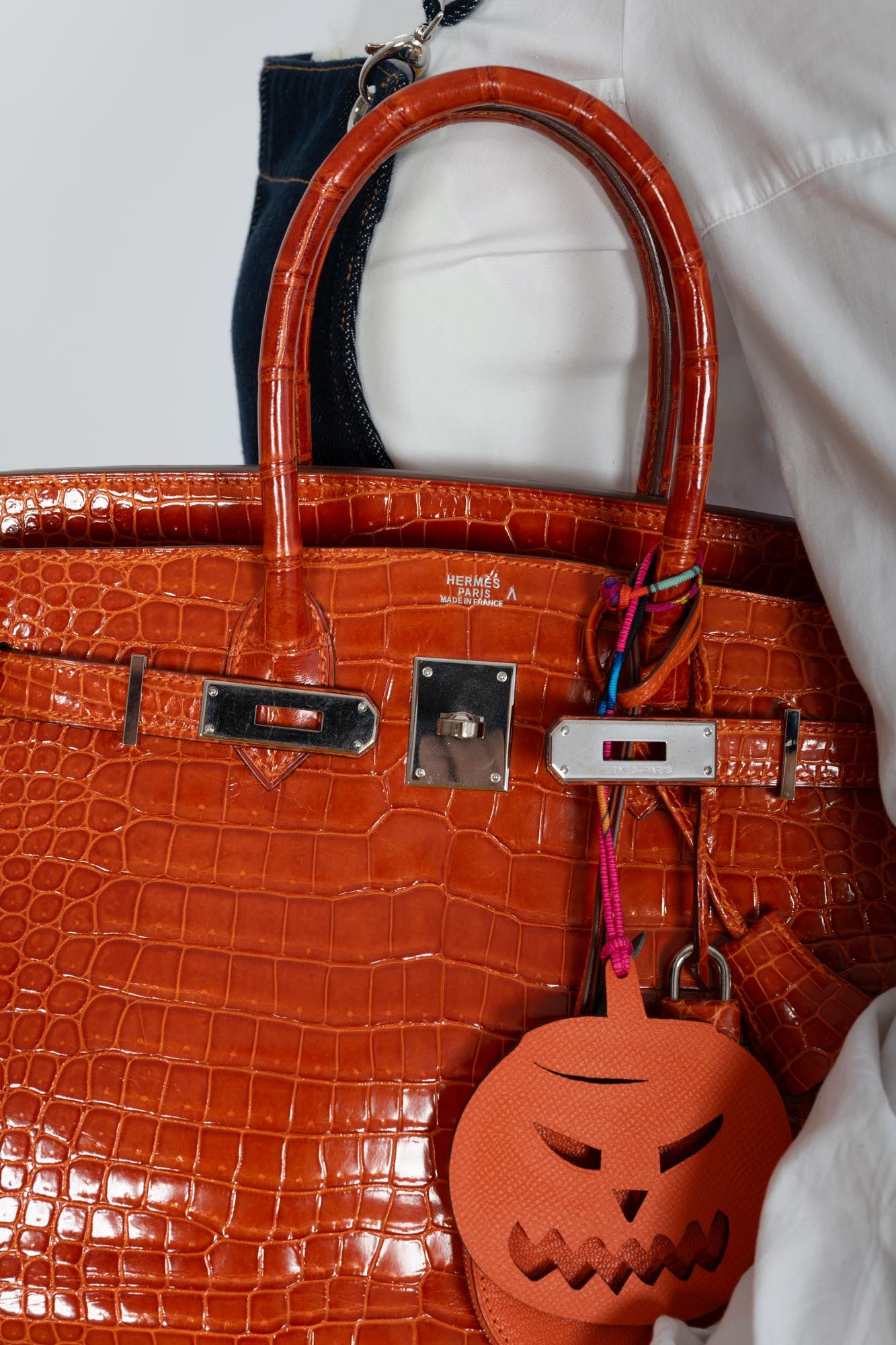 Hermès Birkin 30 Orange Shiny Porosus Crocodile with Palladium Hardware