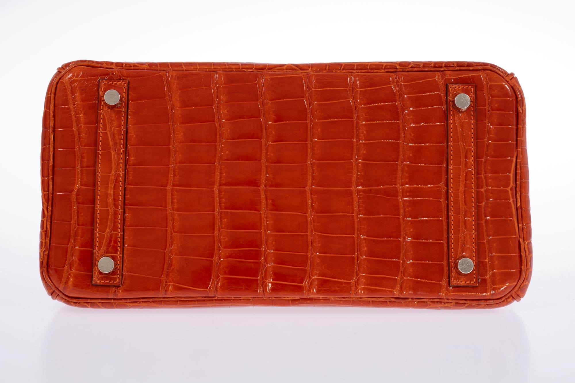 Hermès Birkin 30 Orange Shiny Porosus Crocodile with Palladium Hardware