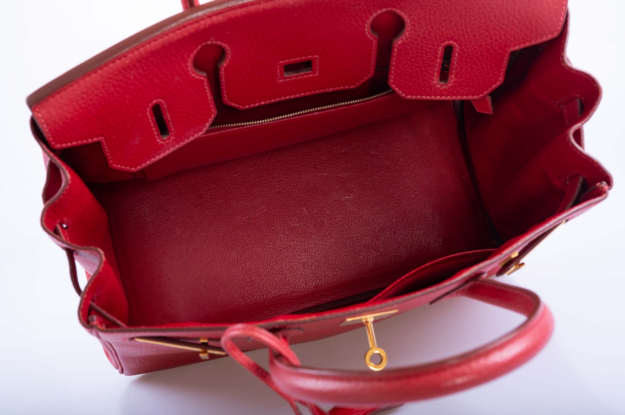 Hermès Birkin 30 Rouge Vif Ardenne with Gold Hardware