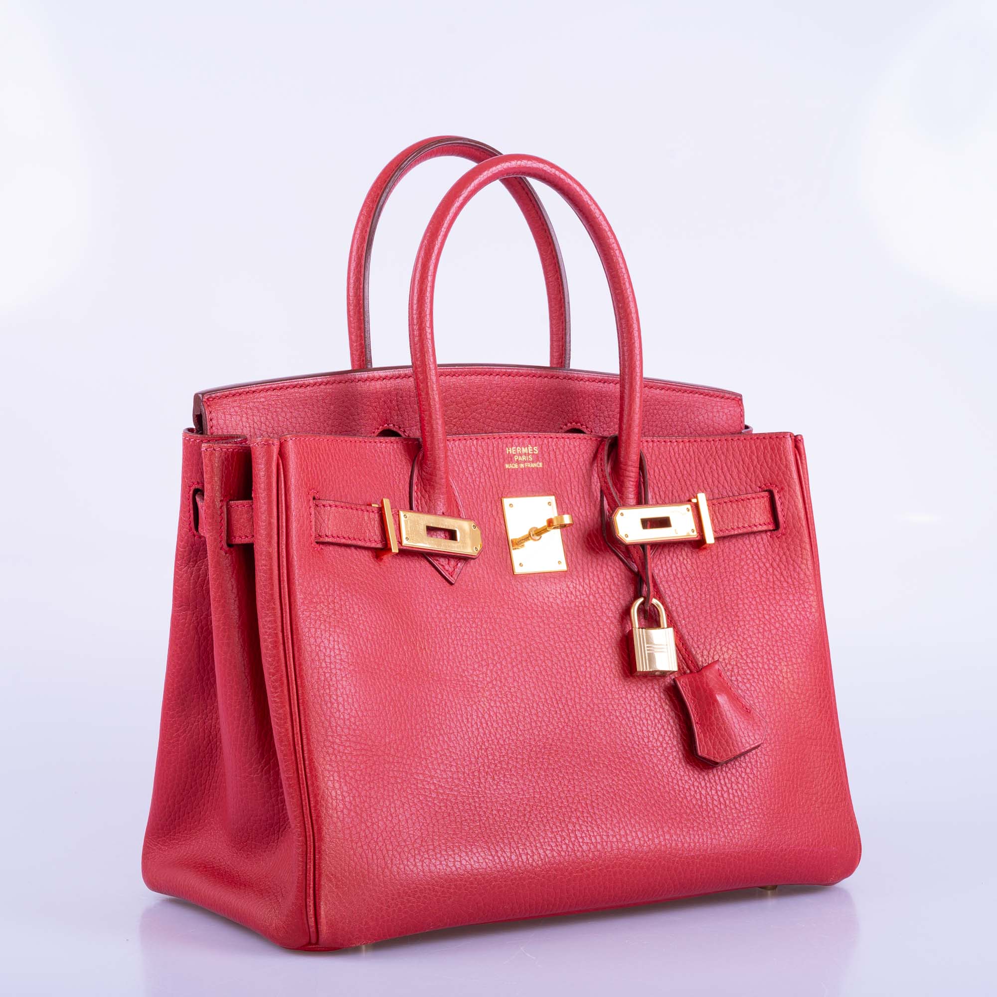 Hermès Birkin 30 Rouge Vif Ardenne with Gold Hardware