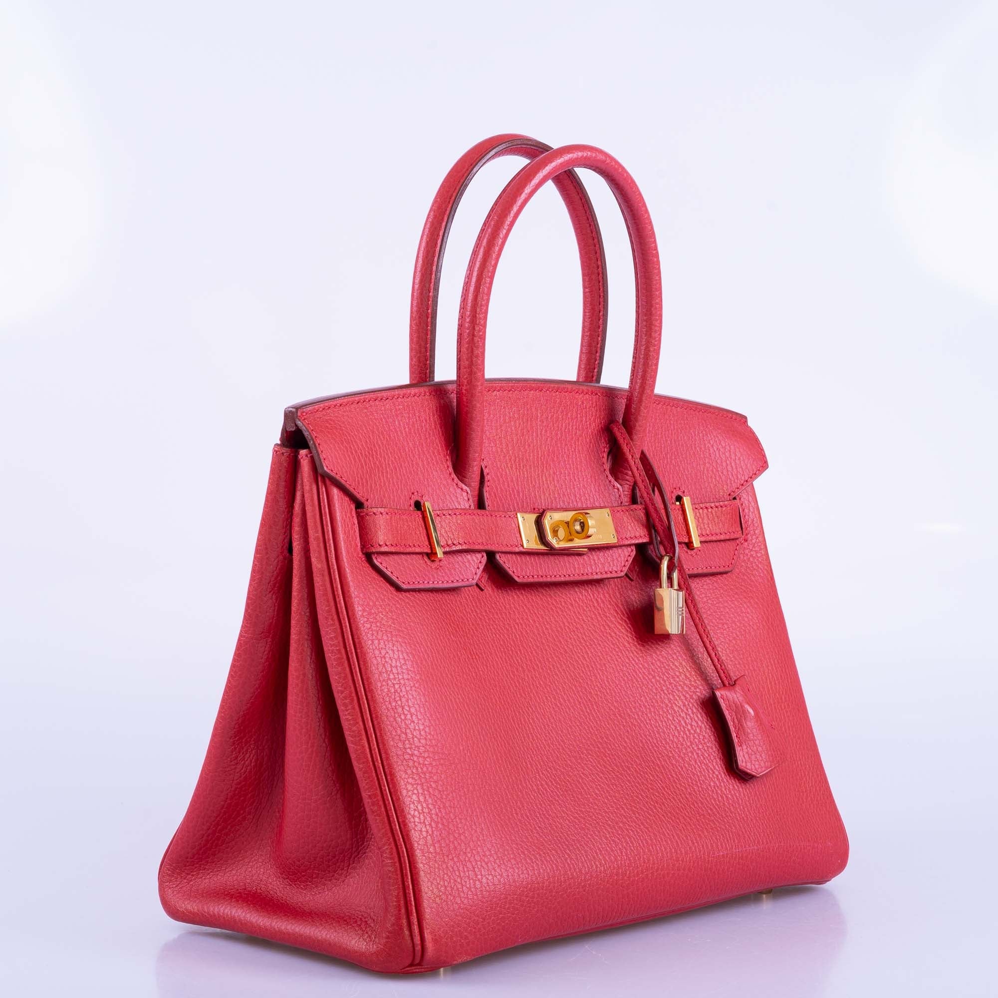 Hermès Birkin 30 Rouge Vif Ardenne with Gold Hardware