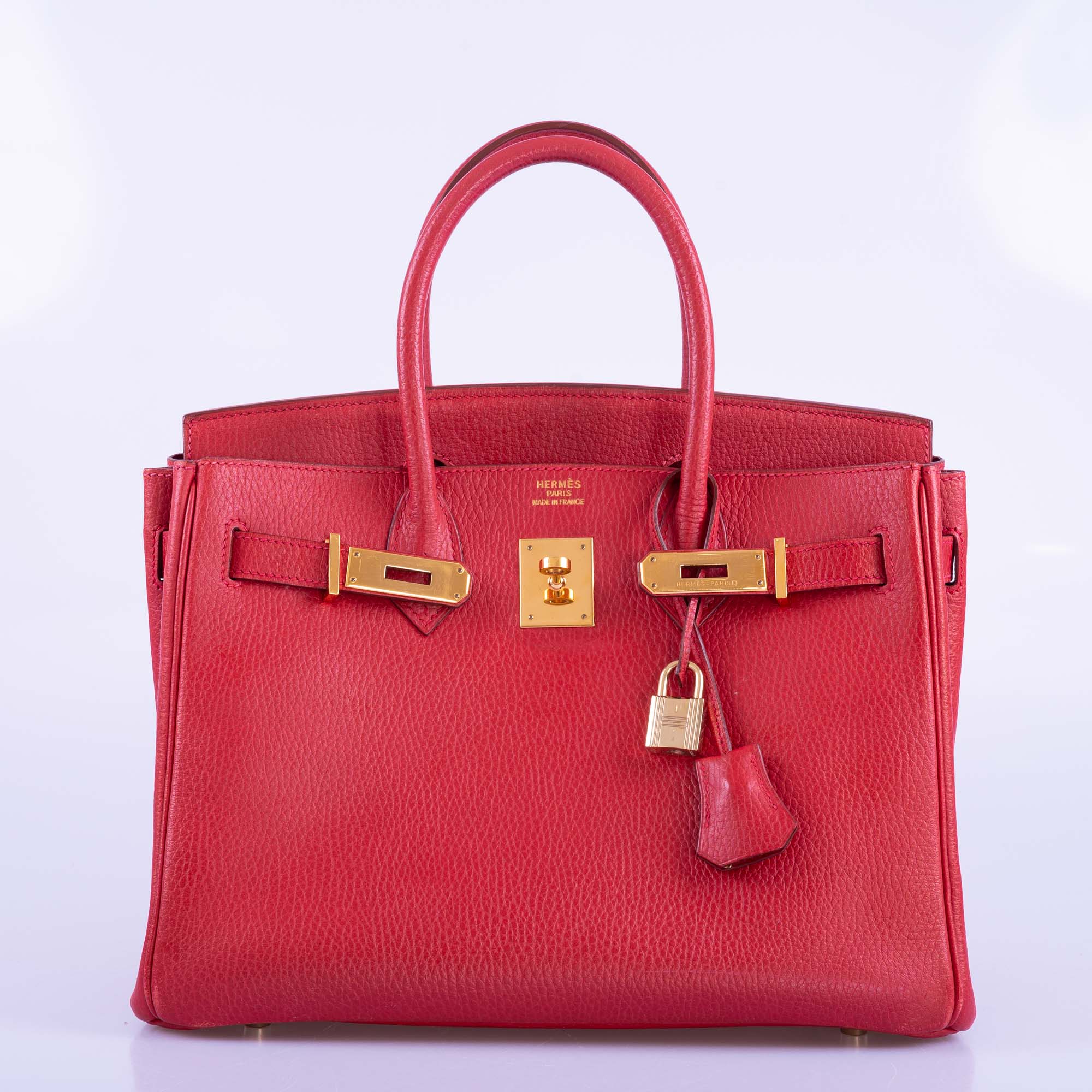 Hermès Birkin 30 Rouge Vif Ardenne with Gold Hardware