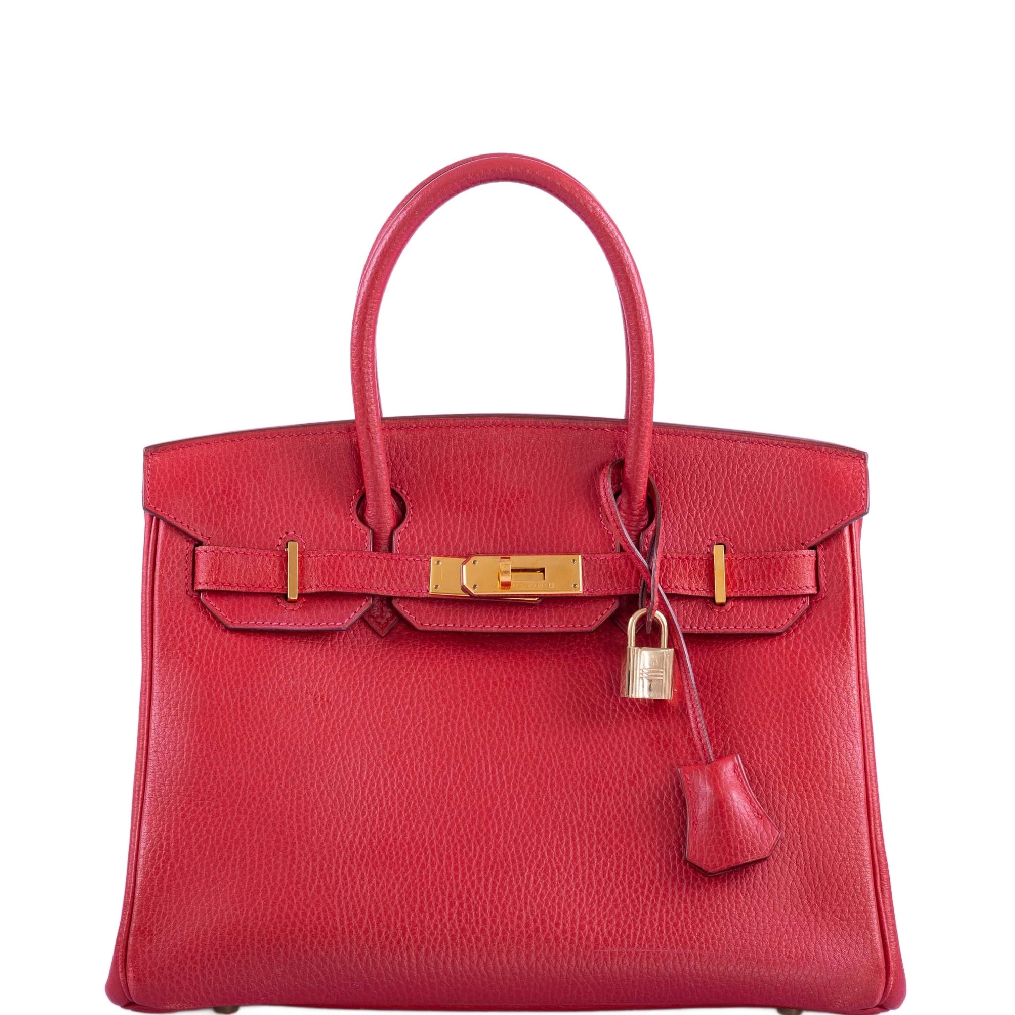 Hermès Birkin 30 Rouge Vif Ardenne with Gold Hardware