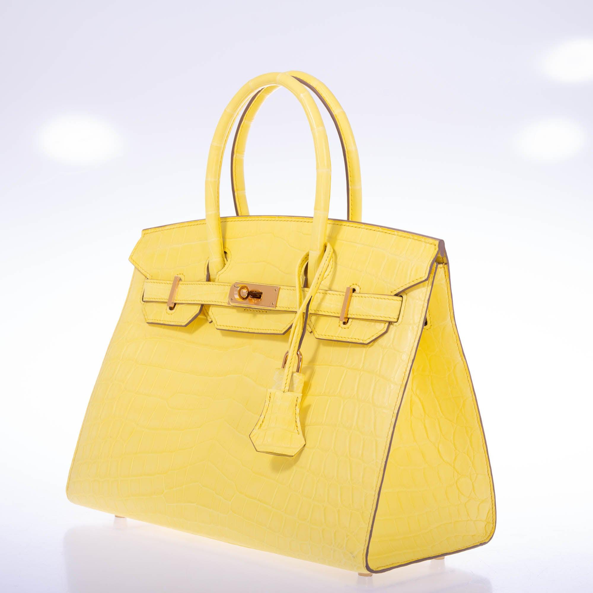 Hermès Birkin 30 Sellier Jaune Citron Matte Niloticus Crocodile Gold Hardware