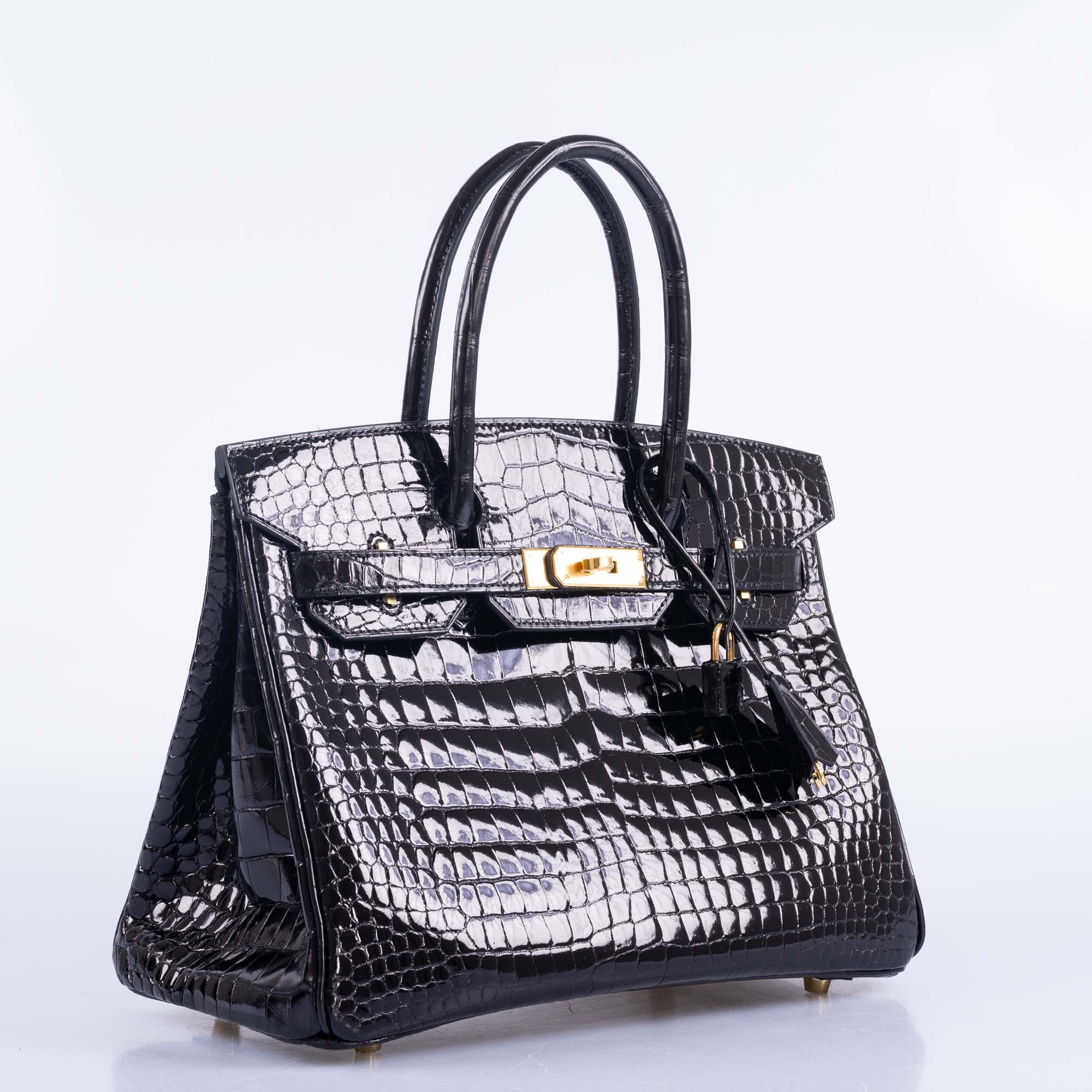 Hermès Birkin 30 Shiny Black Porosus Crocodile Gold Hardware