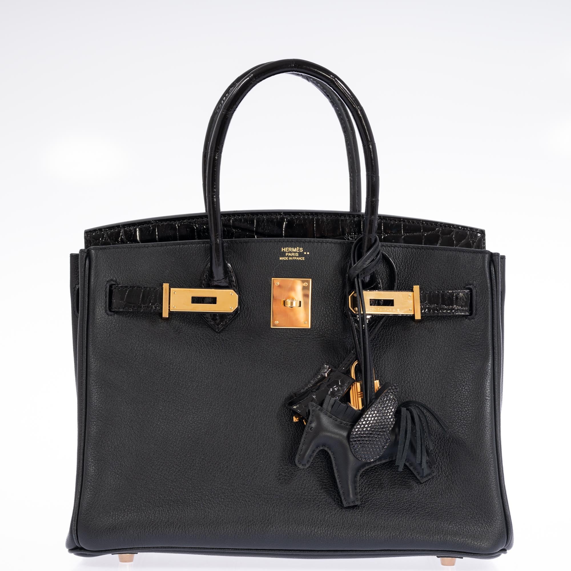 Hermès Birkin 30 Touch Noir Novillo Shiny Niloticus Crocodile Gold Hardware