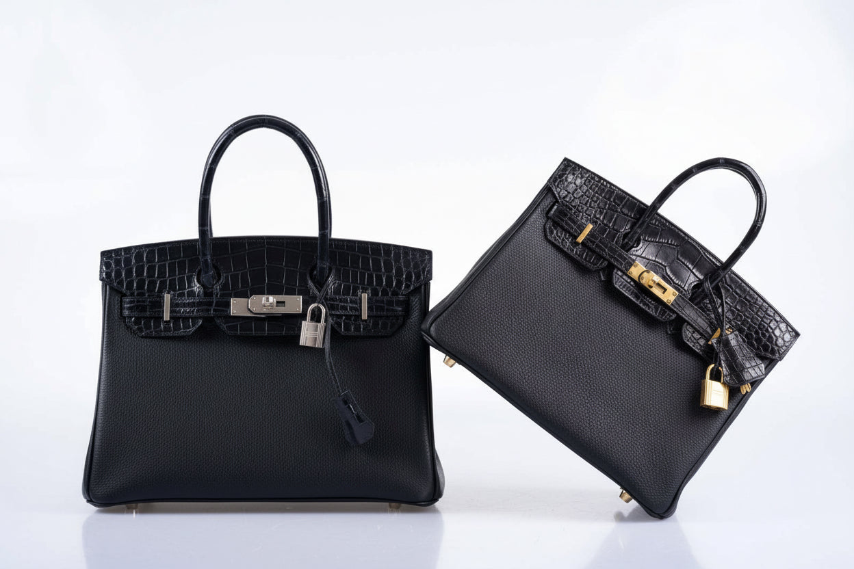 Hermès Touch Birkin 30 Shiny Bleu Marine Nilo Crocodile and Black Novillo Palladium Hardware