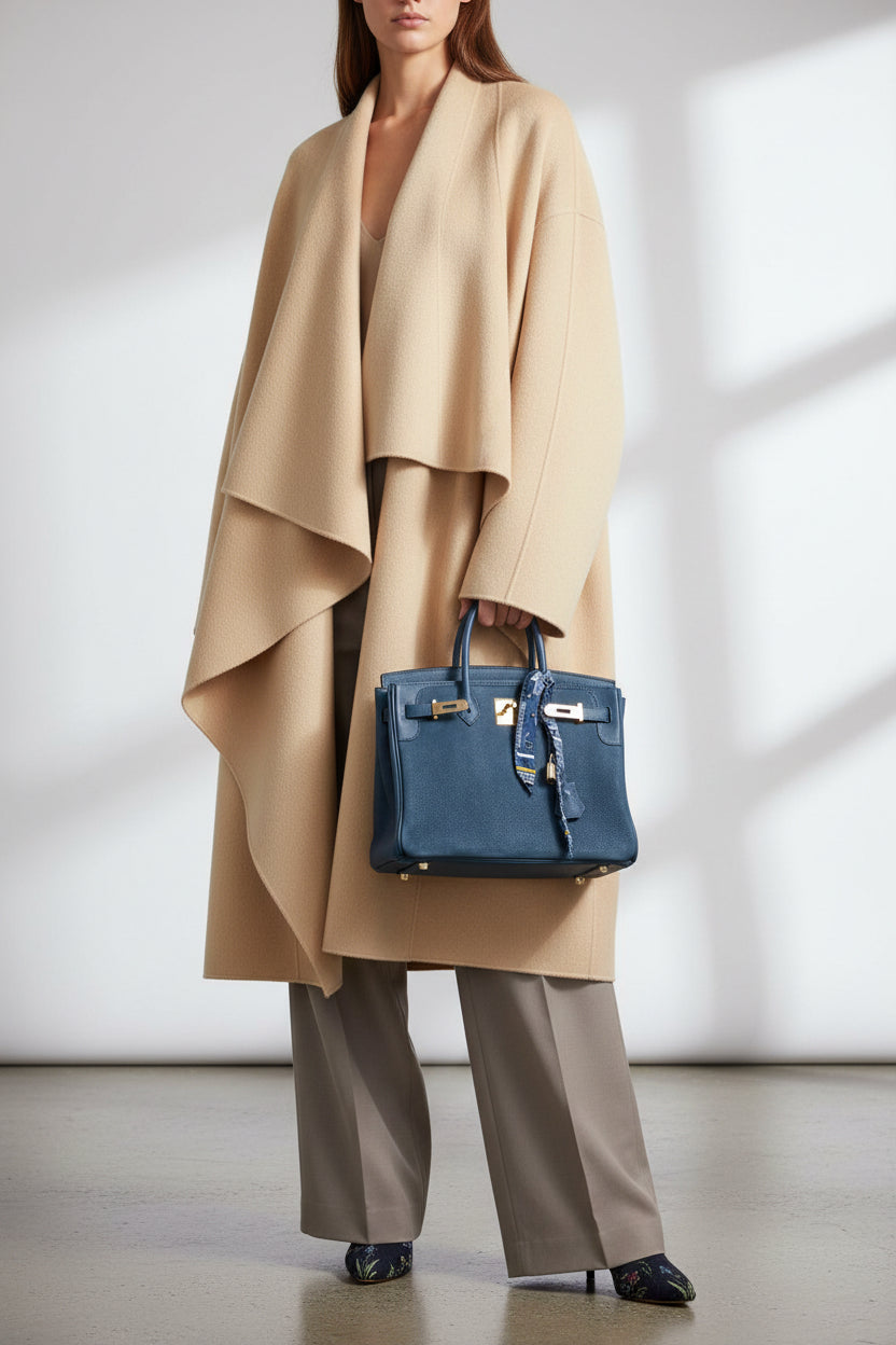 Hermès Birkin 30 Veau Doblis Swift Grizzly Bleu Tempete Permabrass Hardware