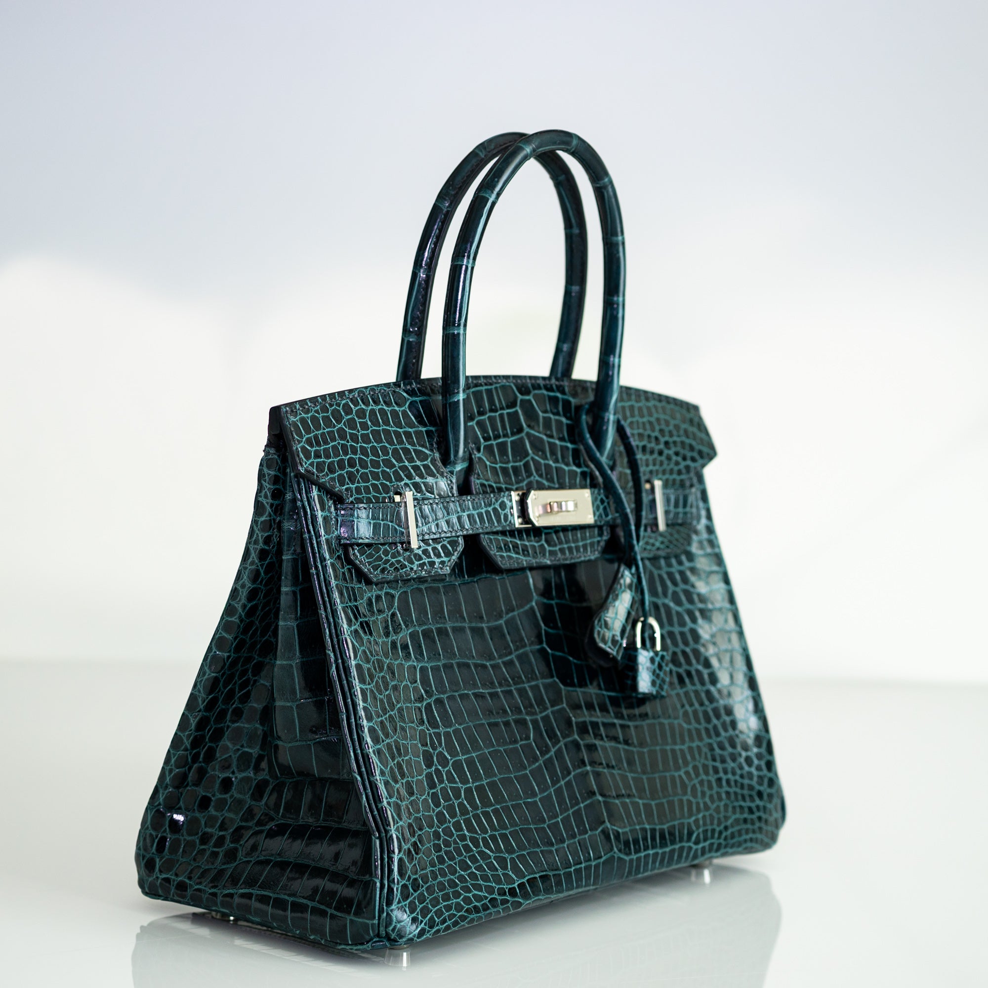 Hermès Birkin 30 Vert Cypres Shiny Porosus Crocodile Palladium Hardware