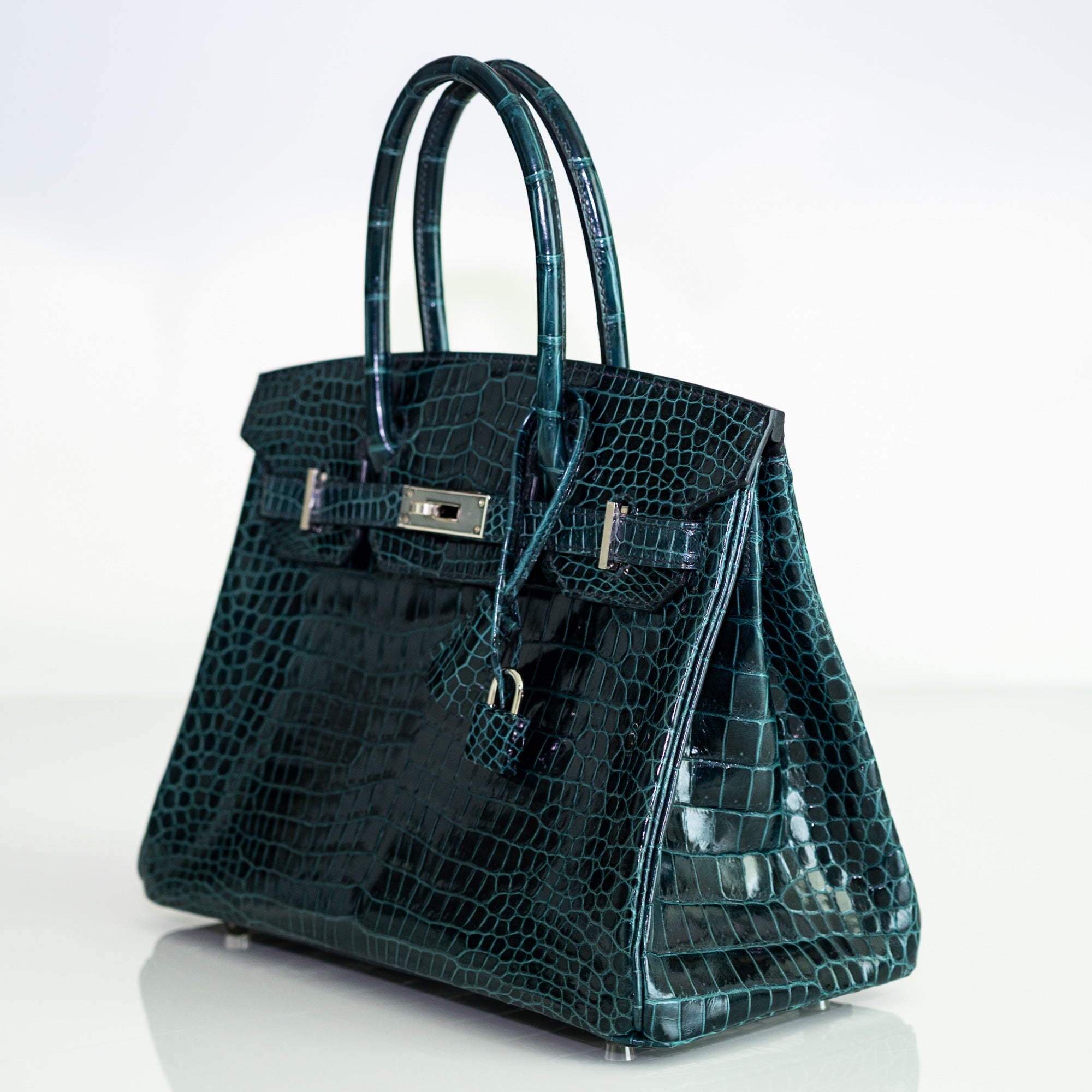 Hermès Birkin 30 Vert Cypres Shiny Porosus Crocodile Palladium Hardware