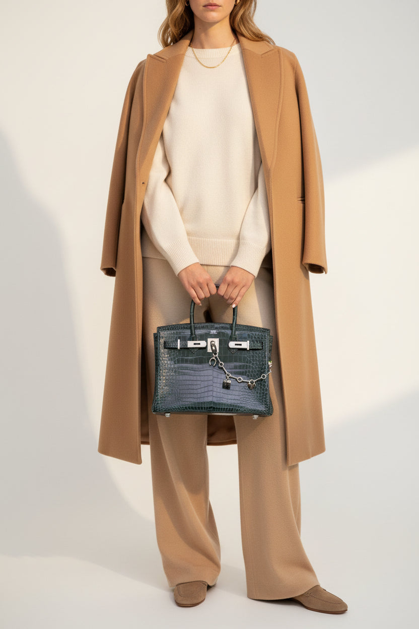 Hermès Birkin 30 Vert Cypres Shiny Porosus Crocodile Palladium Hardware