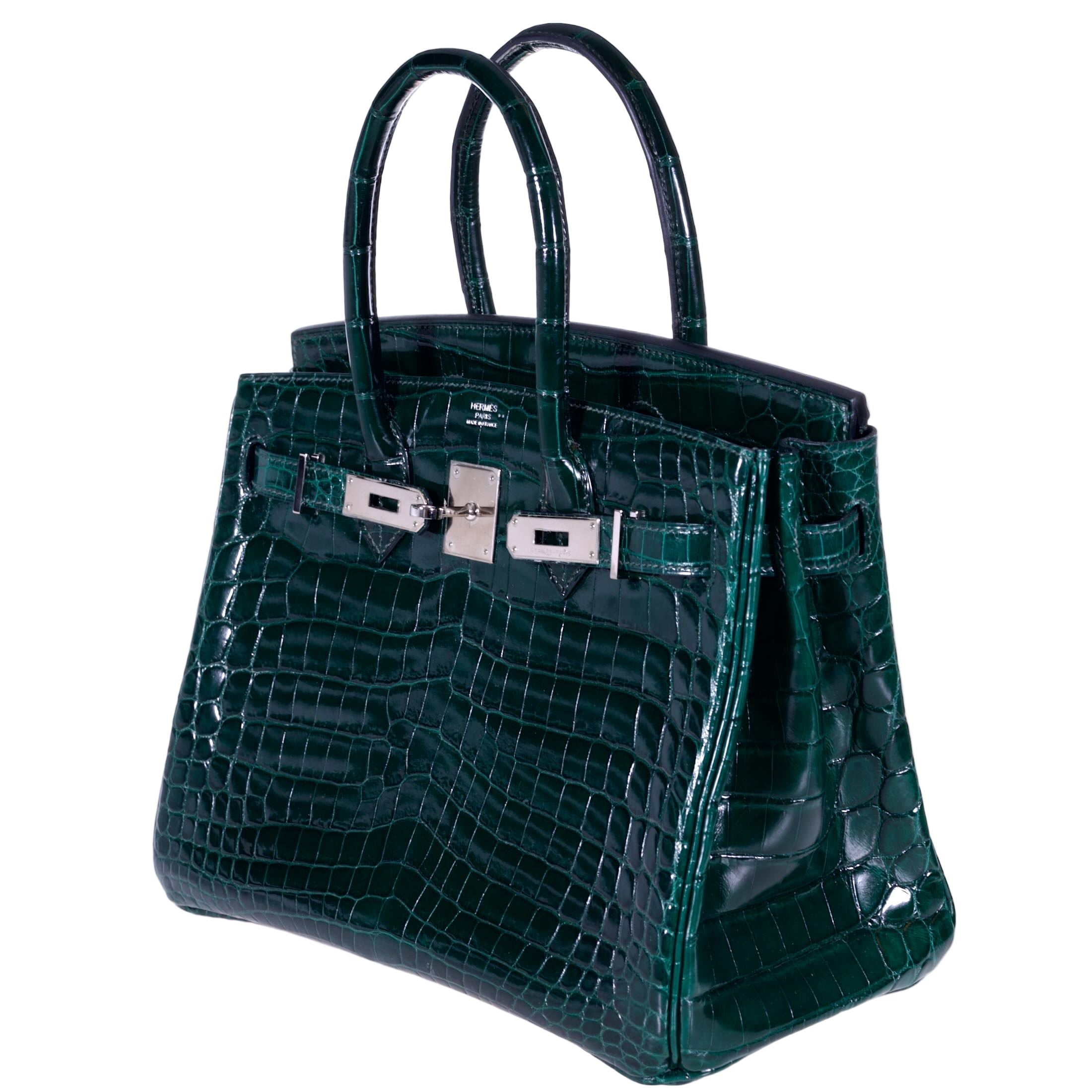 Hermès Birkin 30 Vert Foncé Shiny Niloticus Crocodile Palladium Hardware
