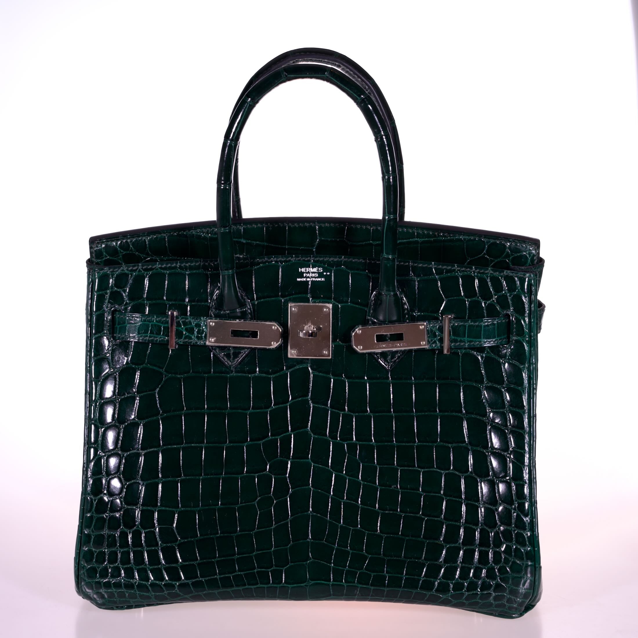 Hermès Birkin 30 Vert Foncé Shiny Niloticus Crocodile Palladium Hardware