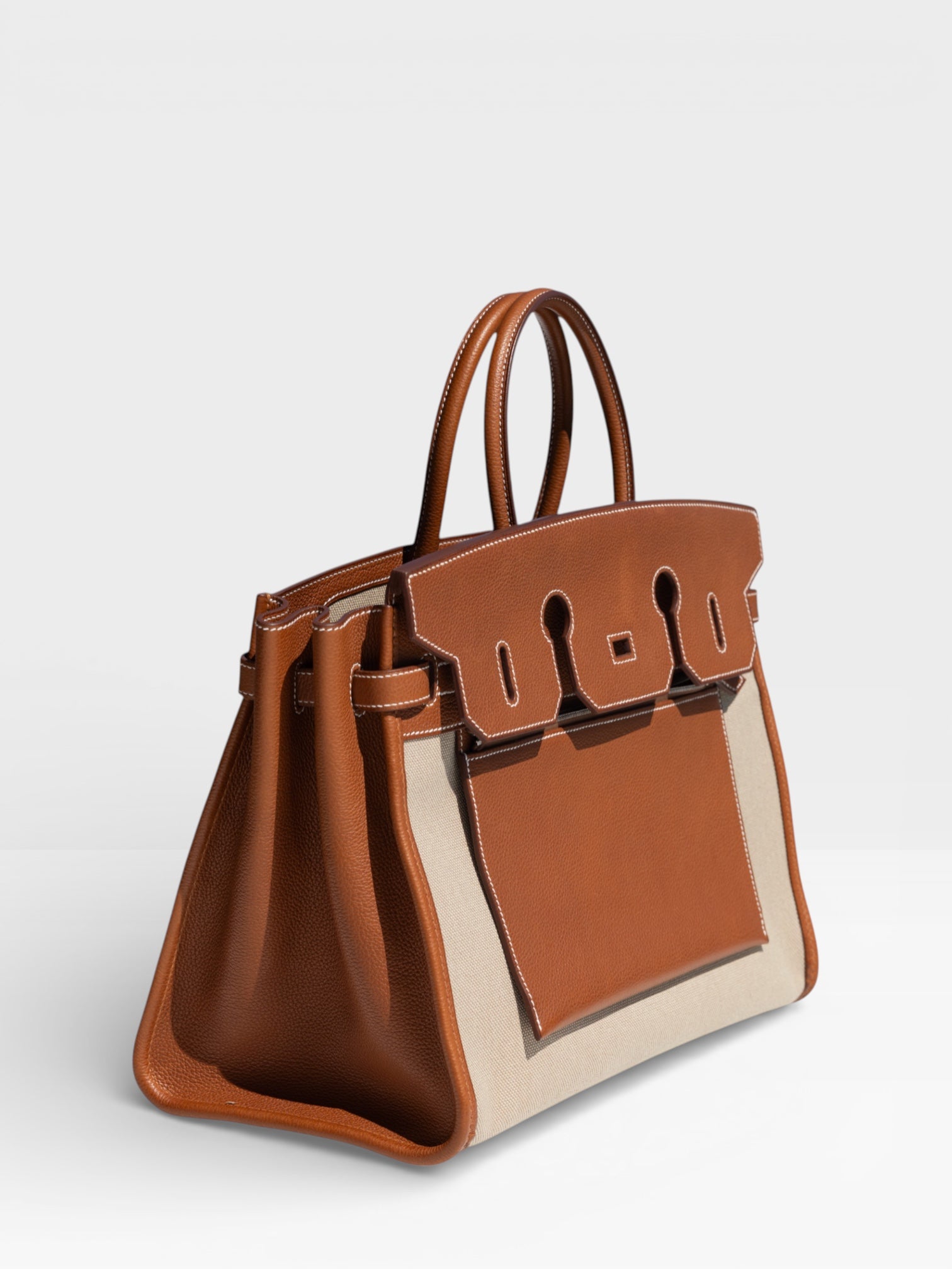 Hermès Birkin 35 À L'Envers Ficelle/Ecru Toile H & Fauve Barenia Faubourg Palladium Hardware