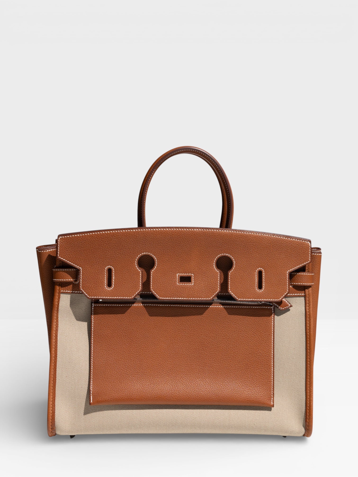 Hermès Birkin 35 À L'Envers Ficelle/Ecru Toile H & Fauve Barenia Faubourg Palladium Hardware