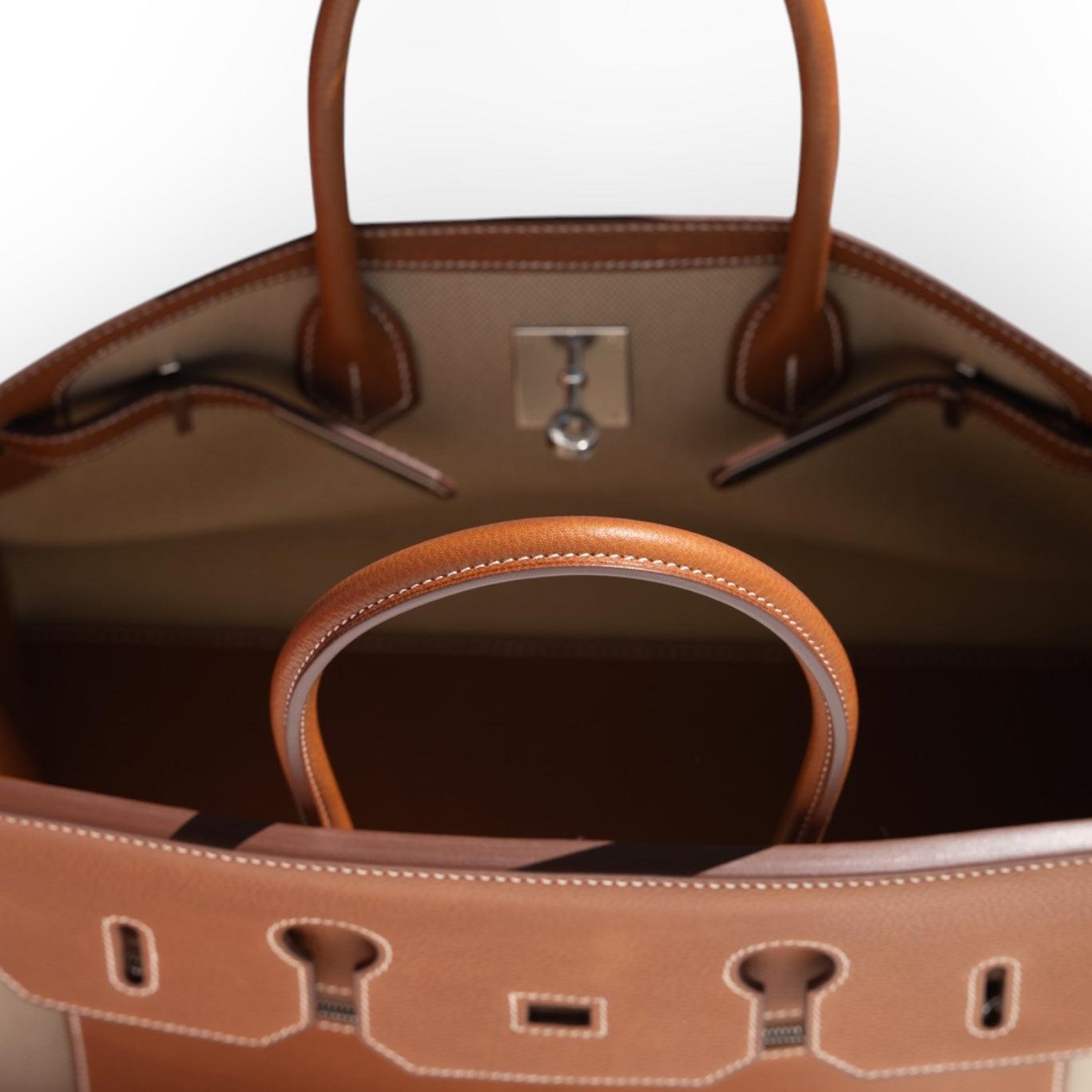Hermès Birkin 35 À L'Envers Ficelle/Ecru Toile H & Fauve Barenia Faubourg Palladium Hardware
