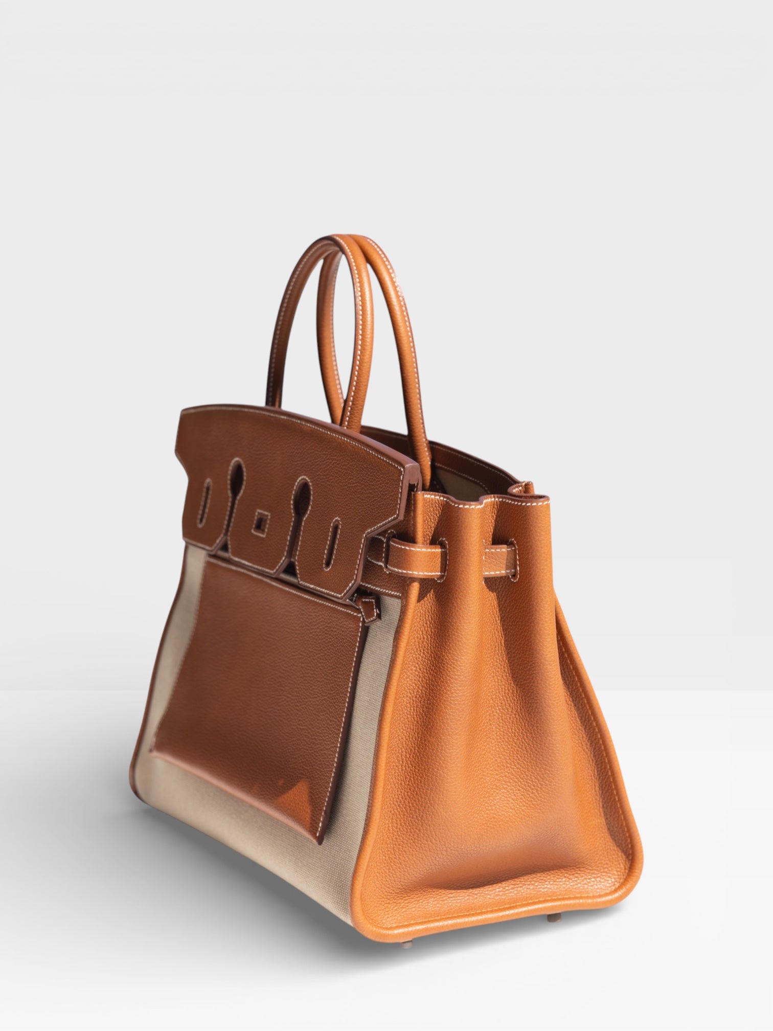 Hermès Birkin 35 À L'Envers Ficelle/Ecru Toile H & Fauve Barenia Faubourg Palladium Hardware