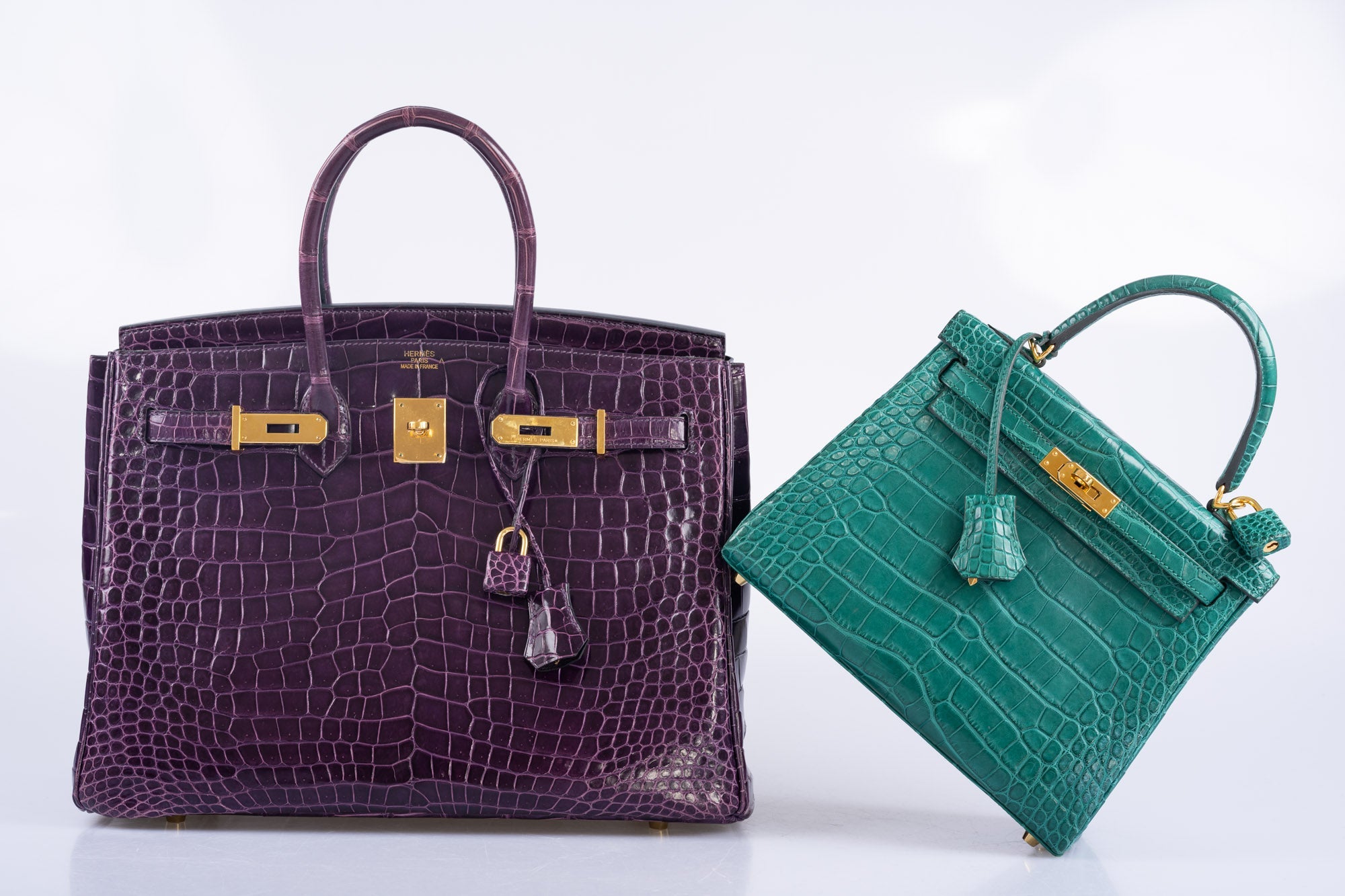 Hermès Birkin 35 Amethyst Porosus Crocodile with Gold Hardware