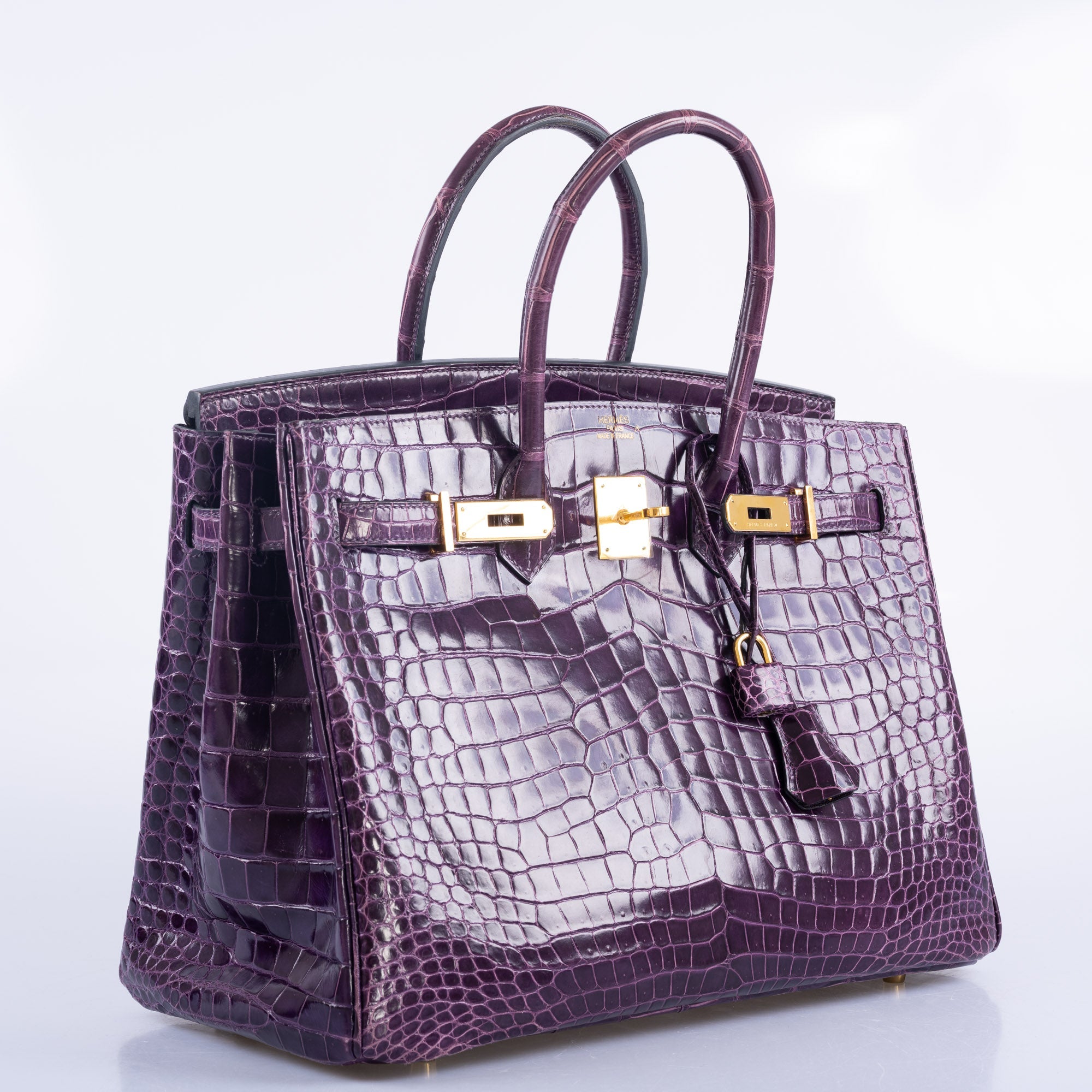 Hermès Birkin 35 Amethyst Porosus Crocodile with Gold Hardware