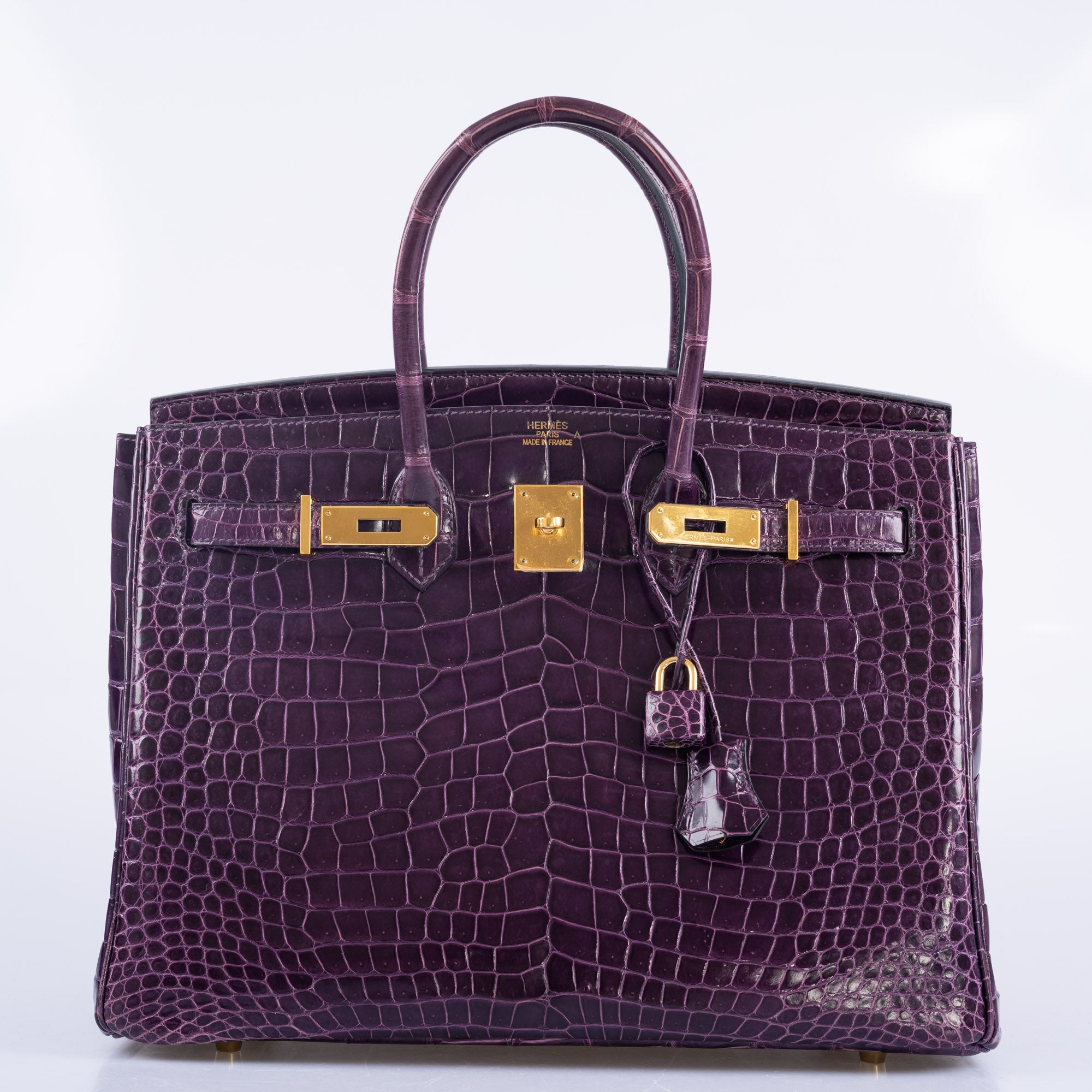 Hermès Birkin 35 Amethyst Porosus Crocodile with Gold Hardware