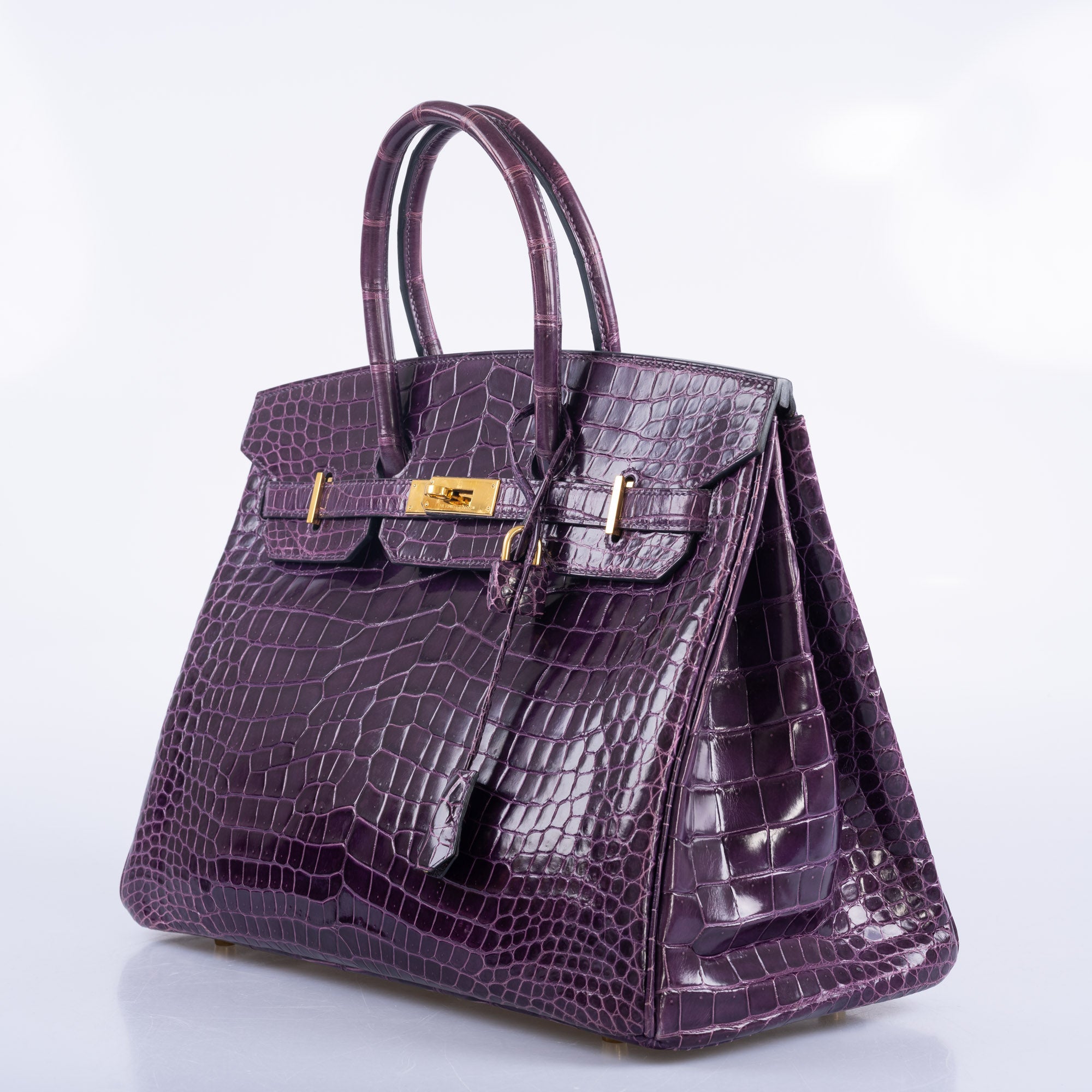 Hermès Birkin 35 Amethyst Porosus Crocodile with Gold Hardware