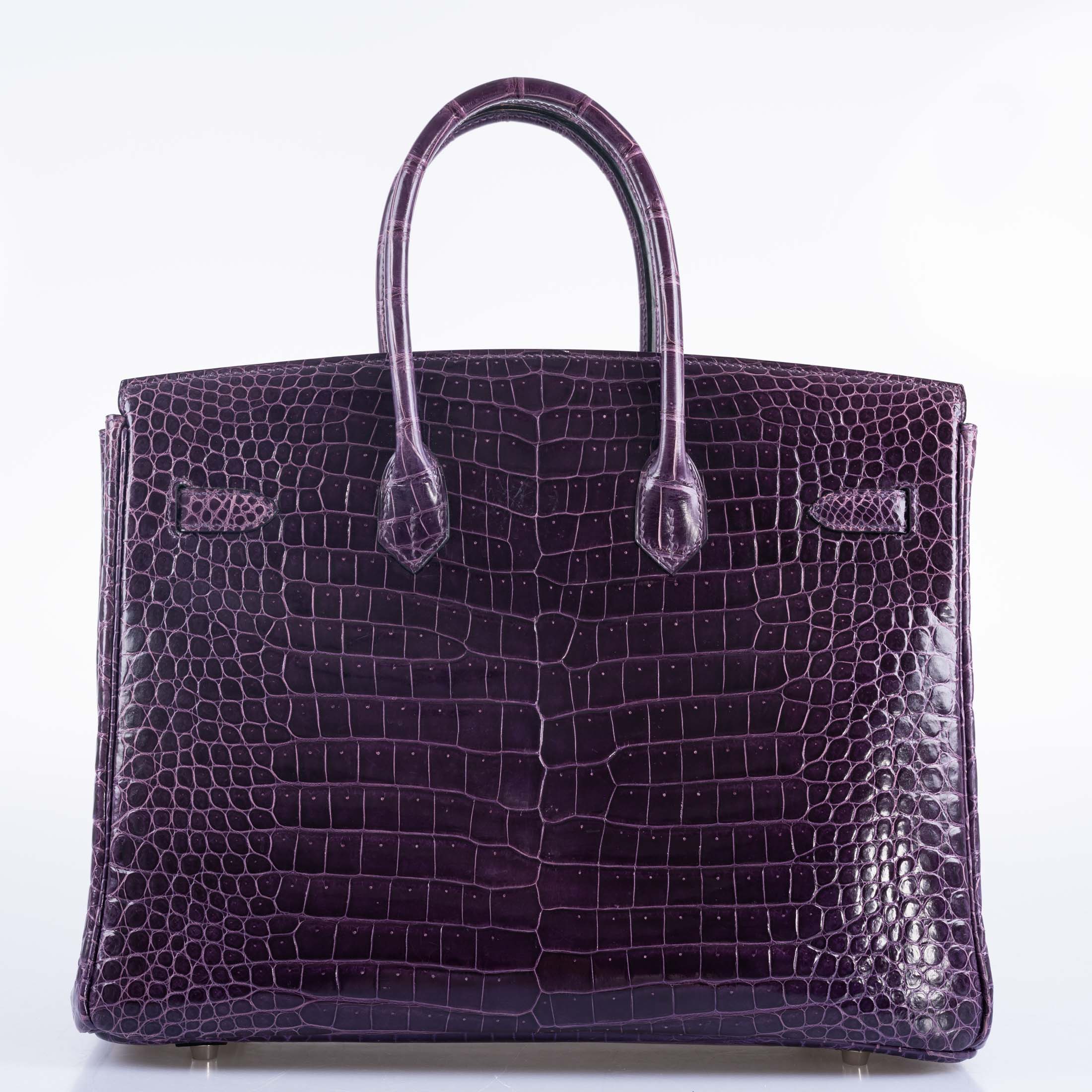 Hermès Birkin 35 Amethyst Porosus Crocodile with Palladium Hardware