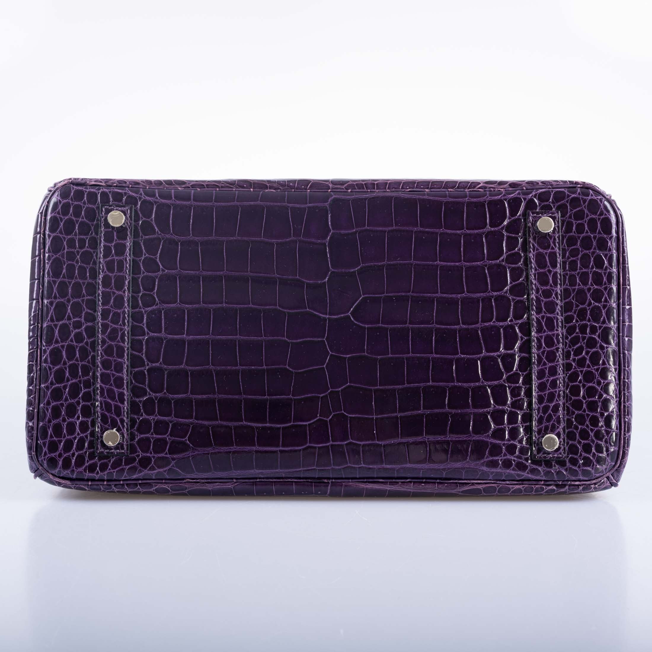 Hermès Birkin 35 Amethyst Porosus Crocodile with Palladium Hardware