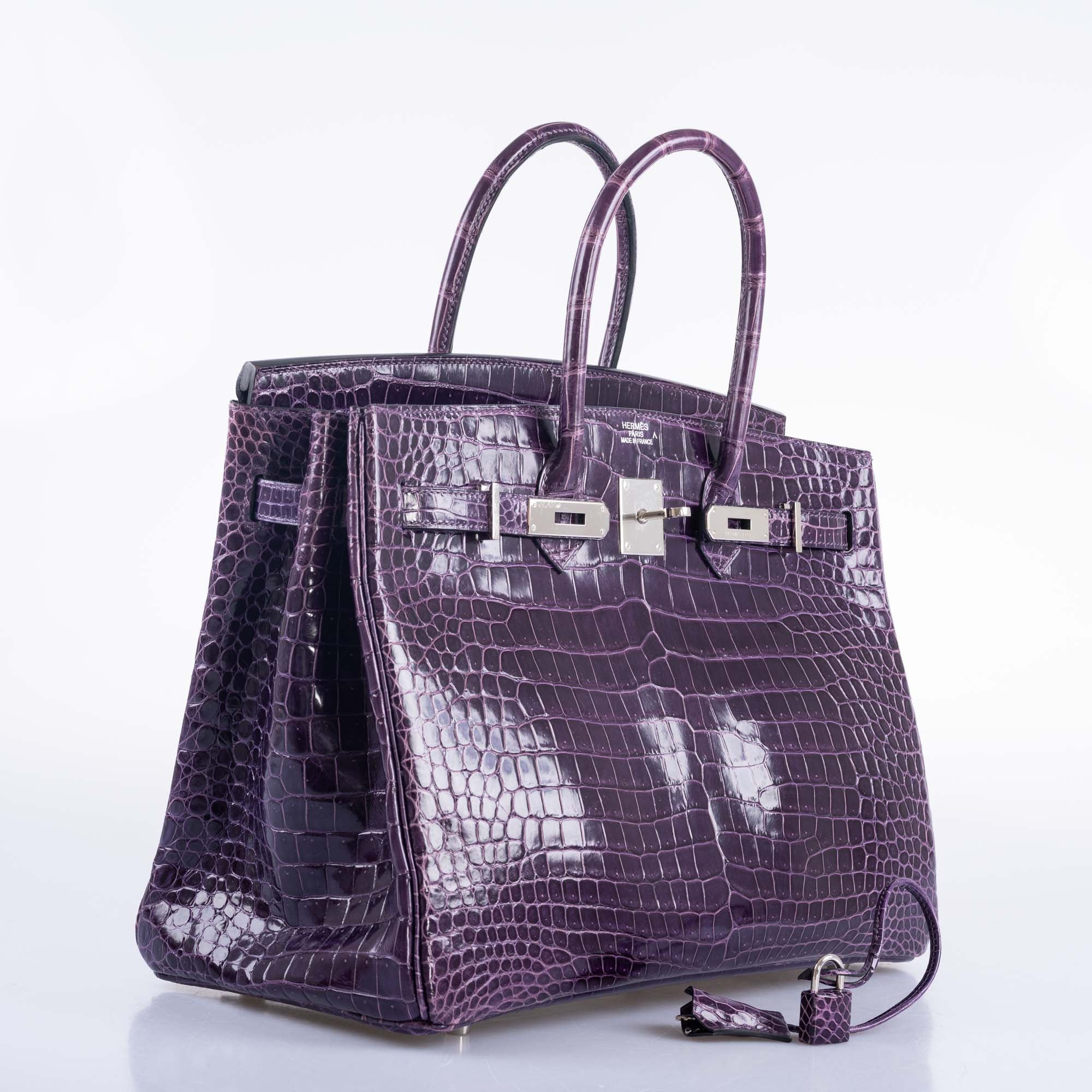 Hermès Birkin 35 Amethyst Porosus Crocodile with Palladium Hardware