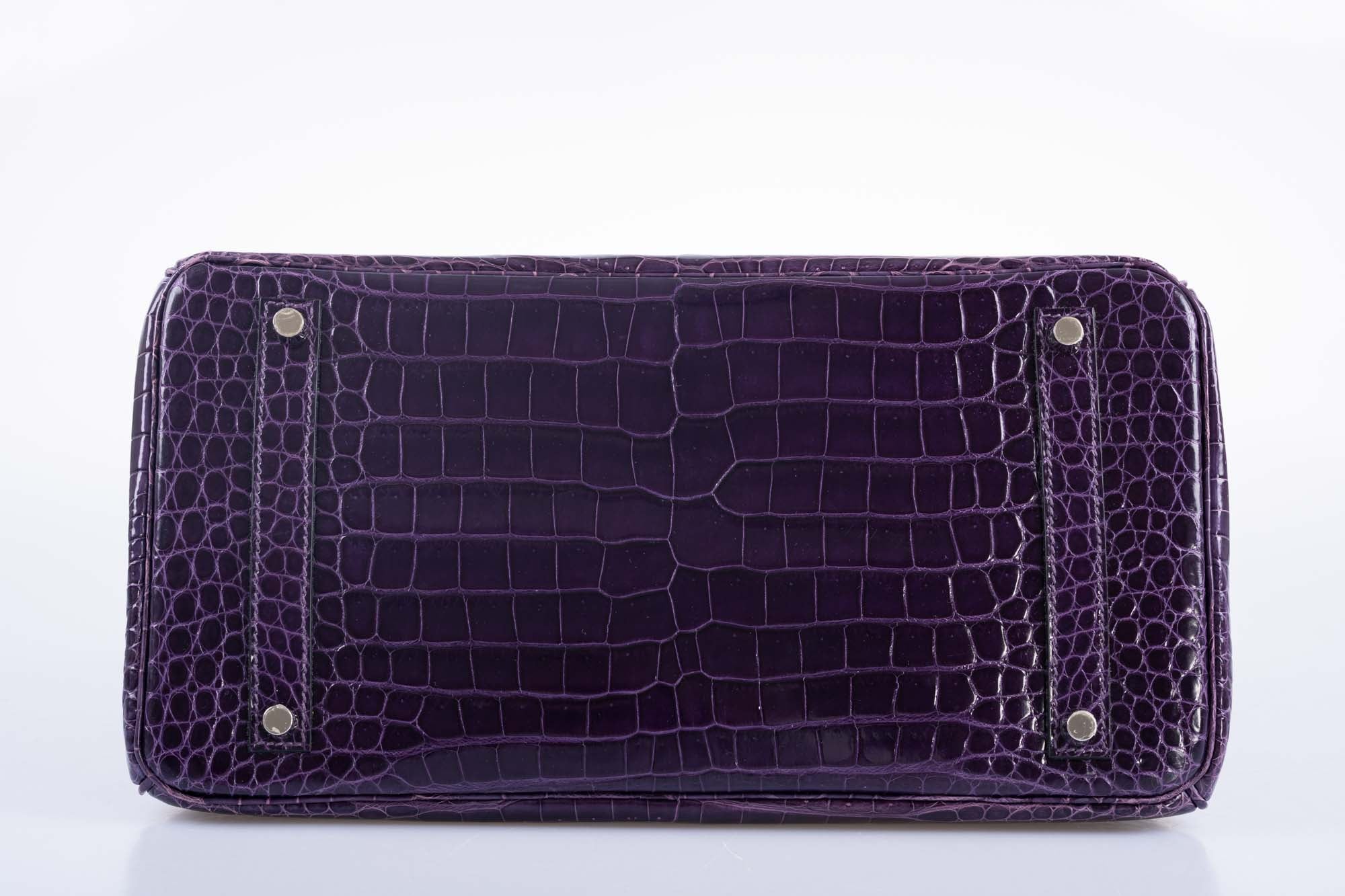 Hermès Birkin 35 Amethyst Porosus Crocodile with Palladium Hardware