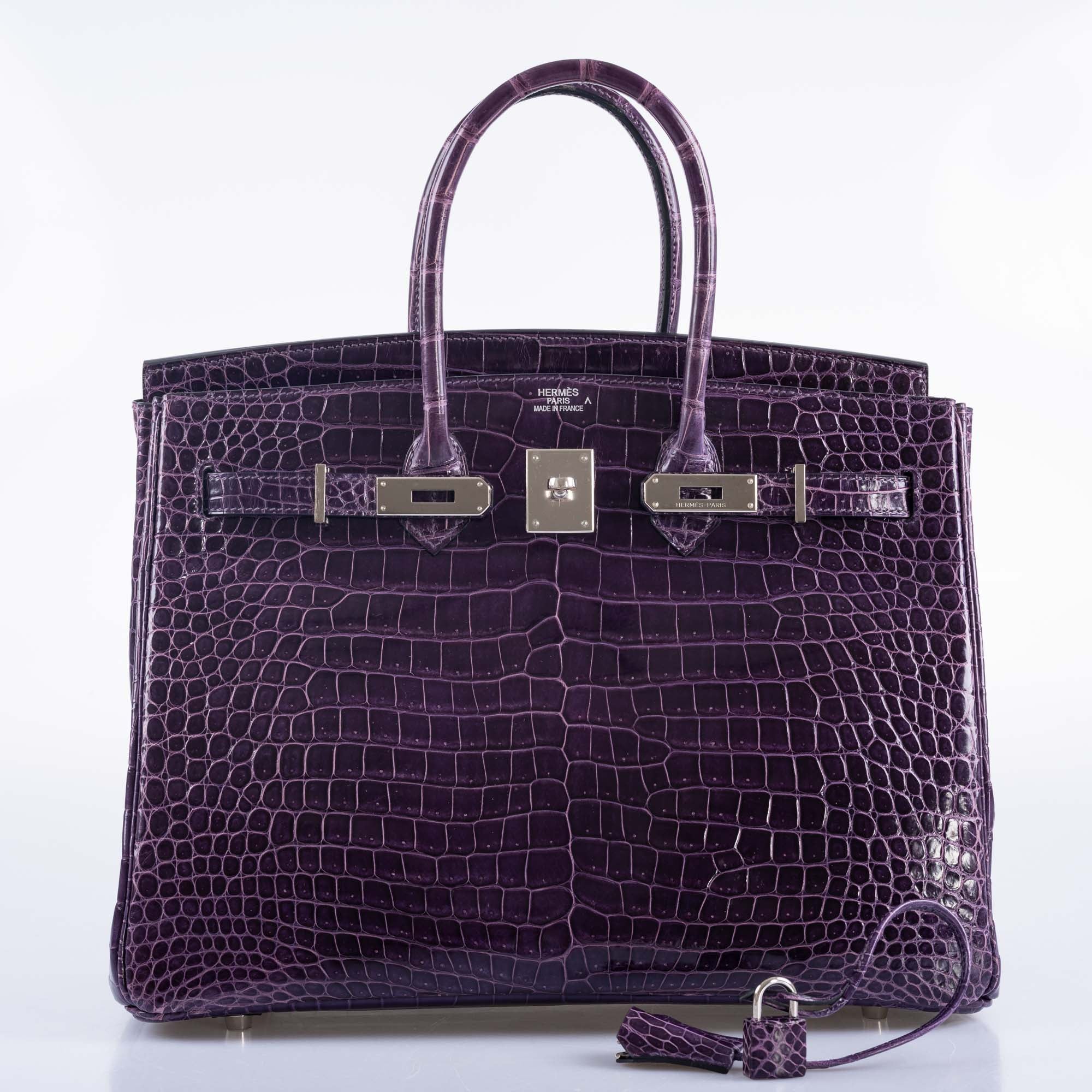 Hermès Birkin 35 Amethyst Porosus Crocodile with Palladium Hardware