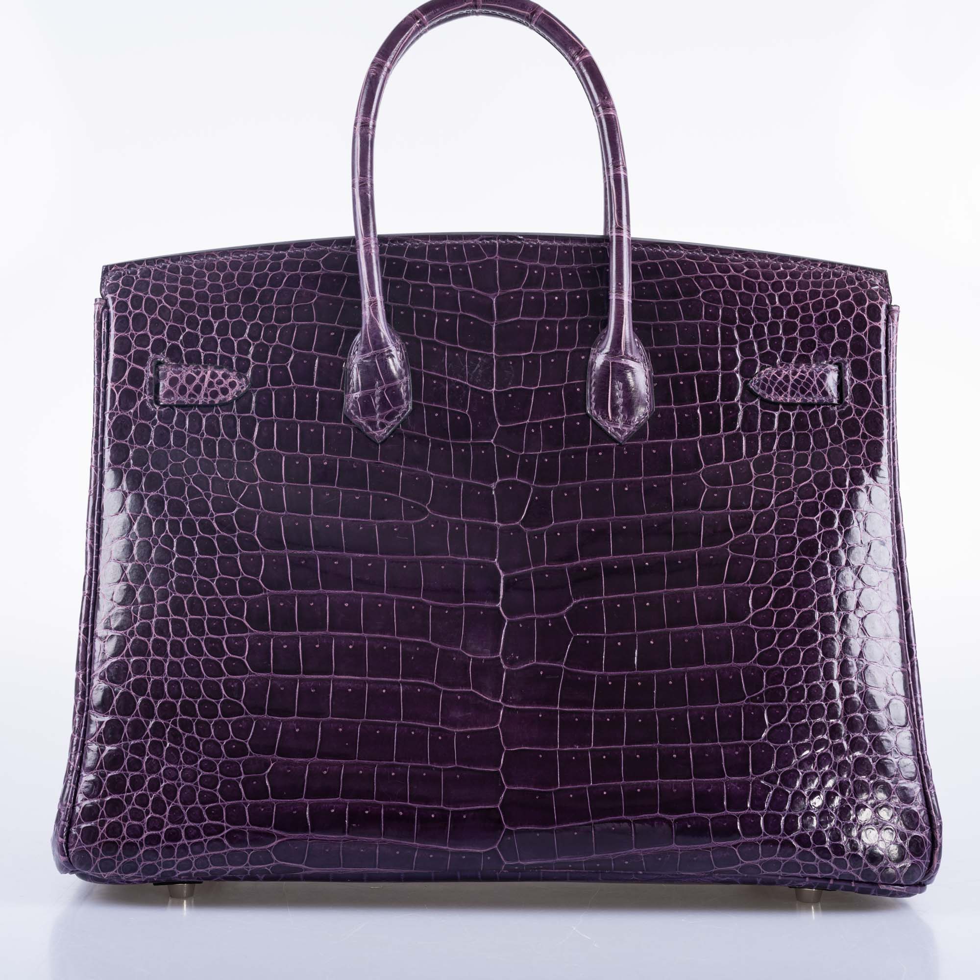 Hermès Birkin 35 Amethyst Porosus Crocodile with Palladium Hardware