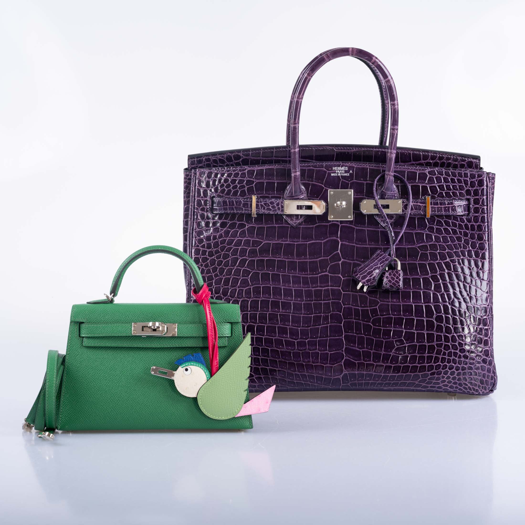 Hermès Birkin 35 Amethyst Porosus Crocodile with Palladium Hardware