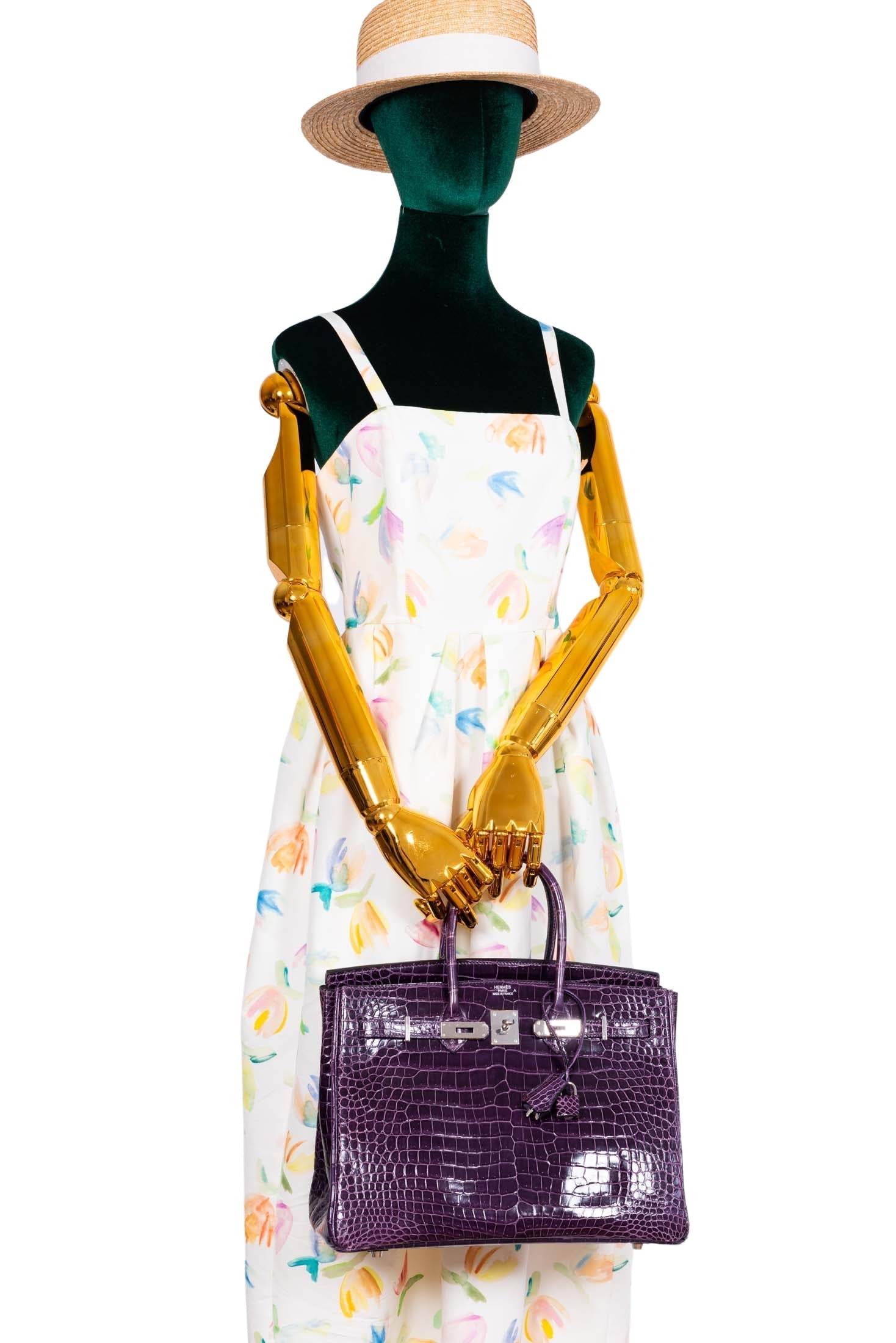 Hermès Birkin 35 Amethyst Porosus Crocodile with Palladium Hardware