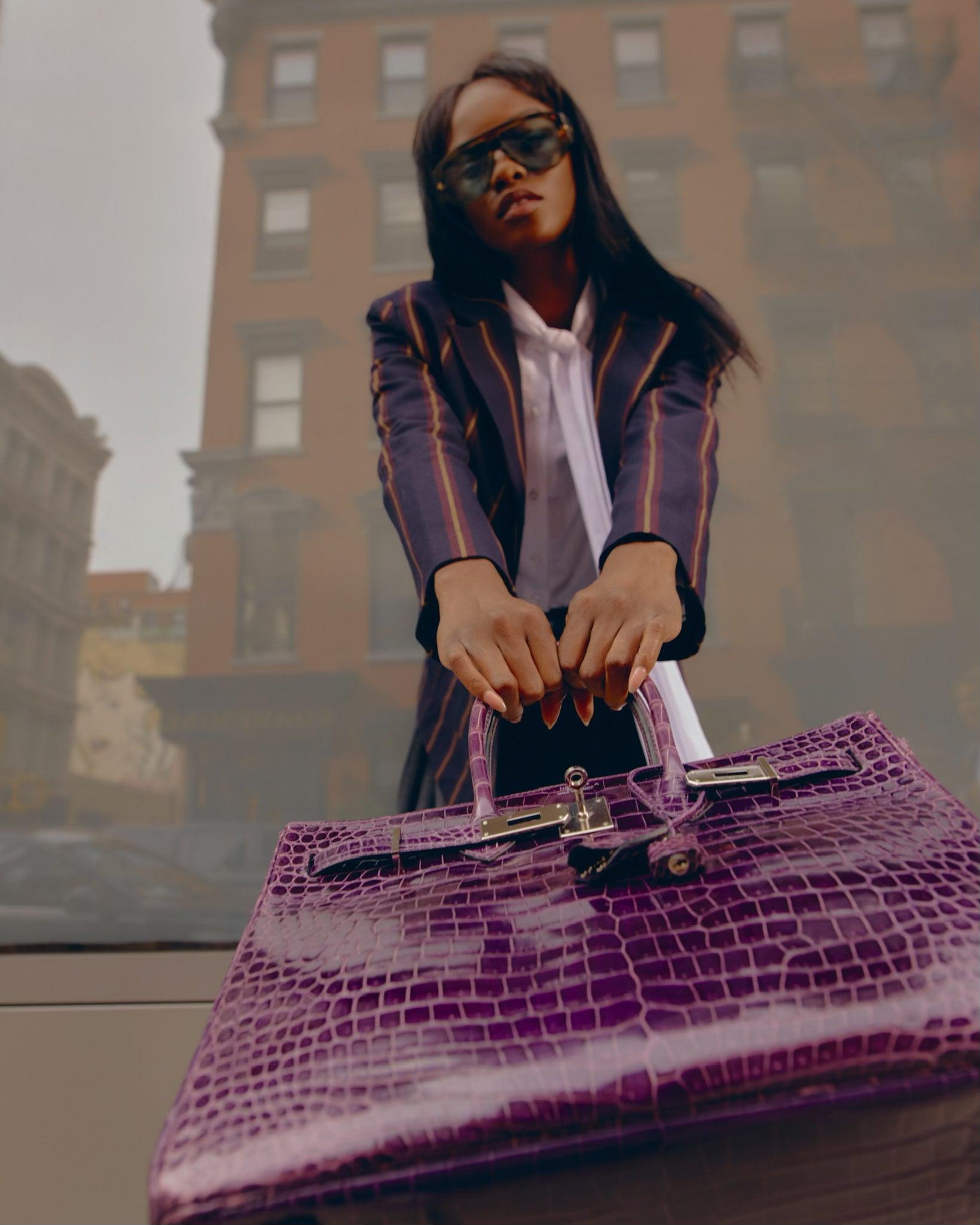Hermès Birkin 35 Amethyst Porosus Crocodile with Palladium Hardware