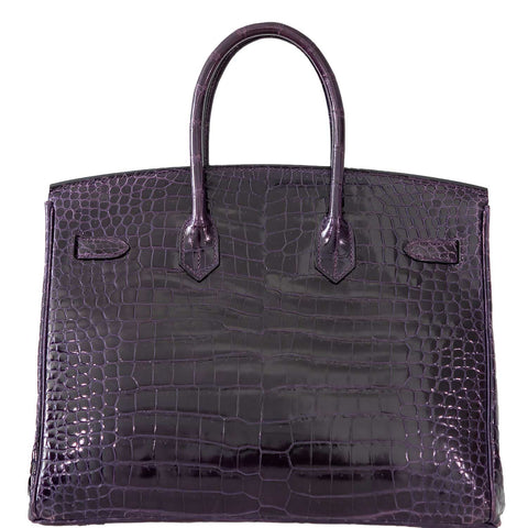 Hermès Birkin 35 Amethyst Porosus Crocodile with Palladium Hardware