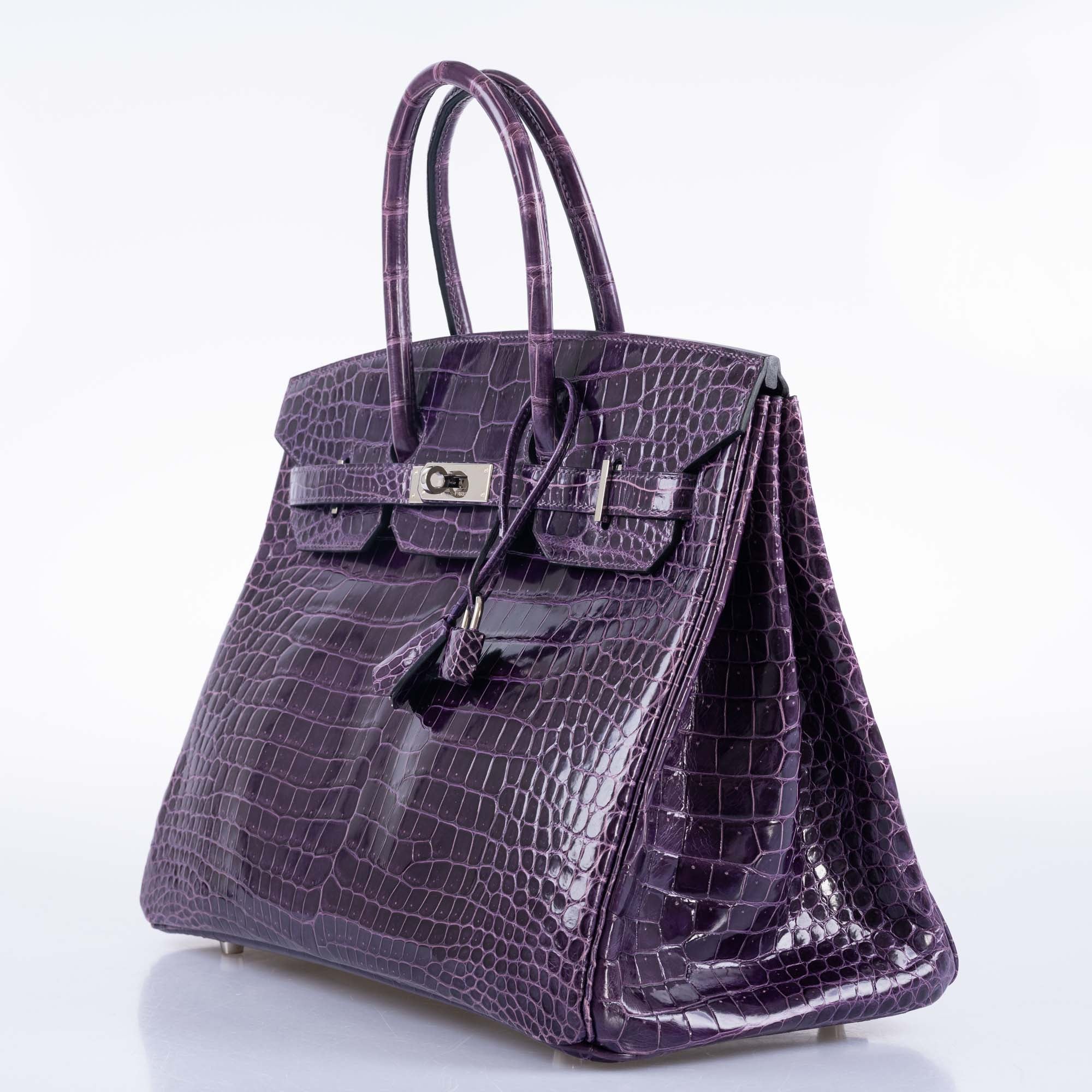 Hermès Birkin 35 Amethyst Porosus Crocodile with Palladium Hardware