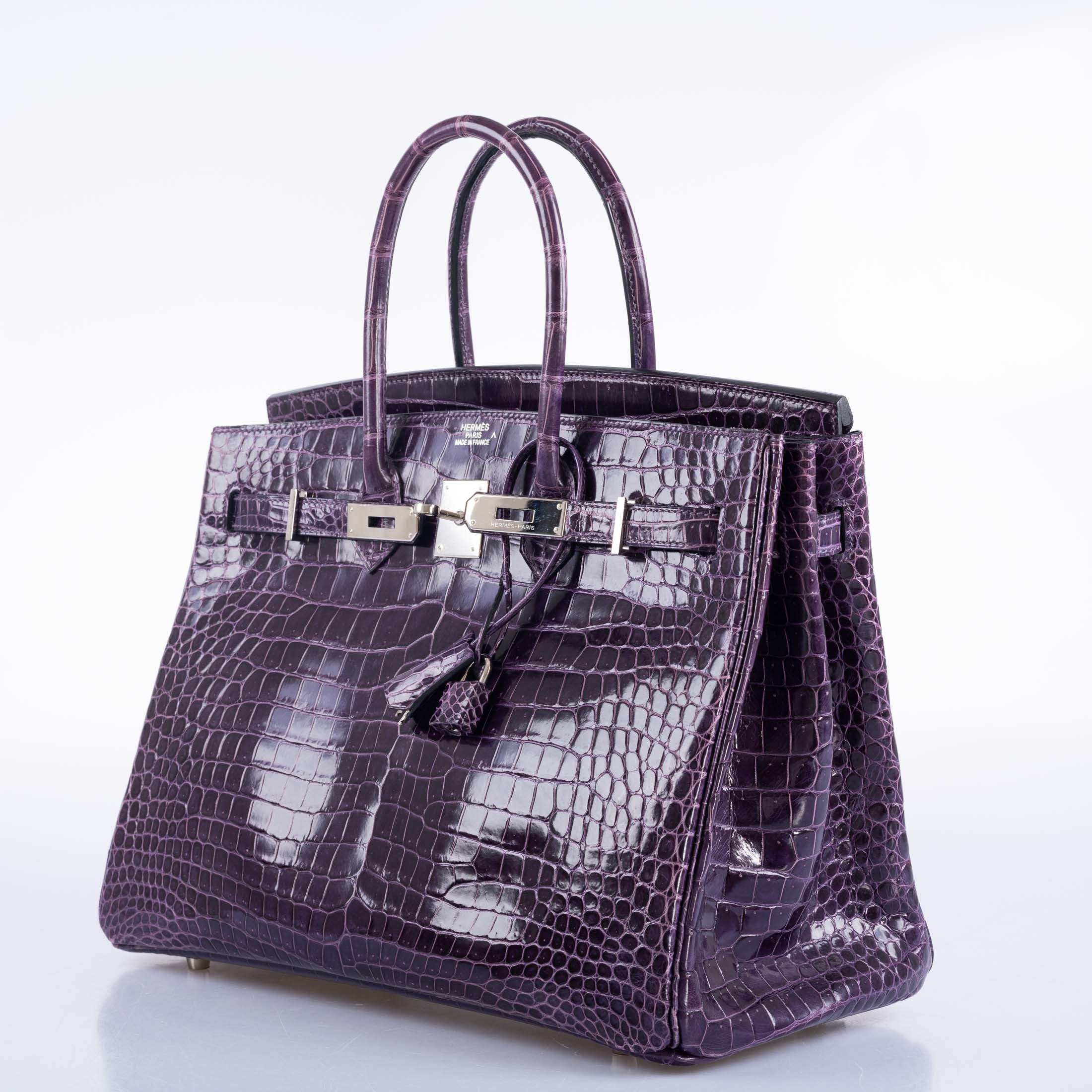 Hermès Birkin 35 Amethyst Porosus Crocodile with Palladium Hardware