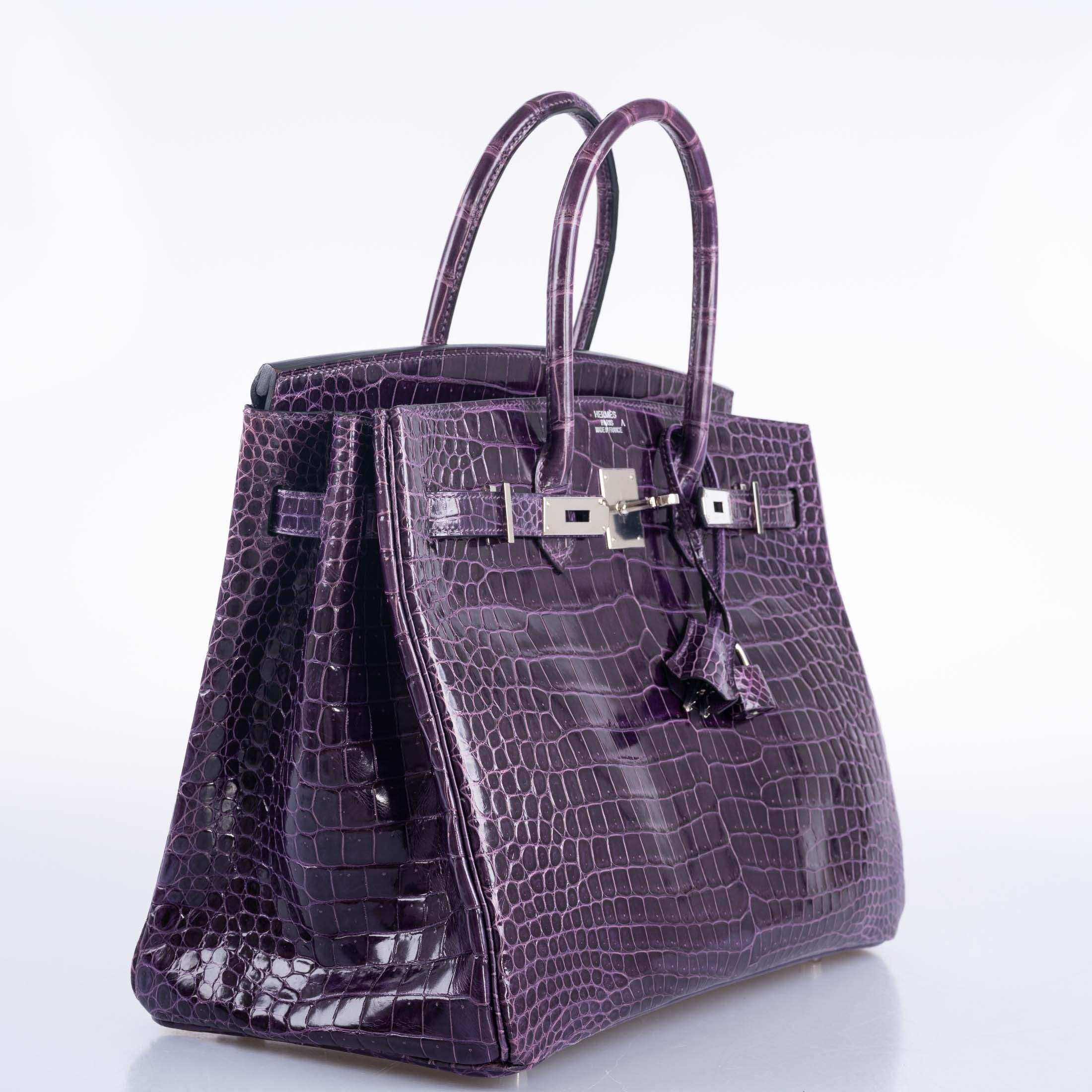 Hermès Birkin 35 Amethyst Porosus Crocodile with Palladium Hardware