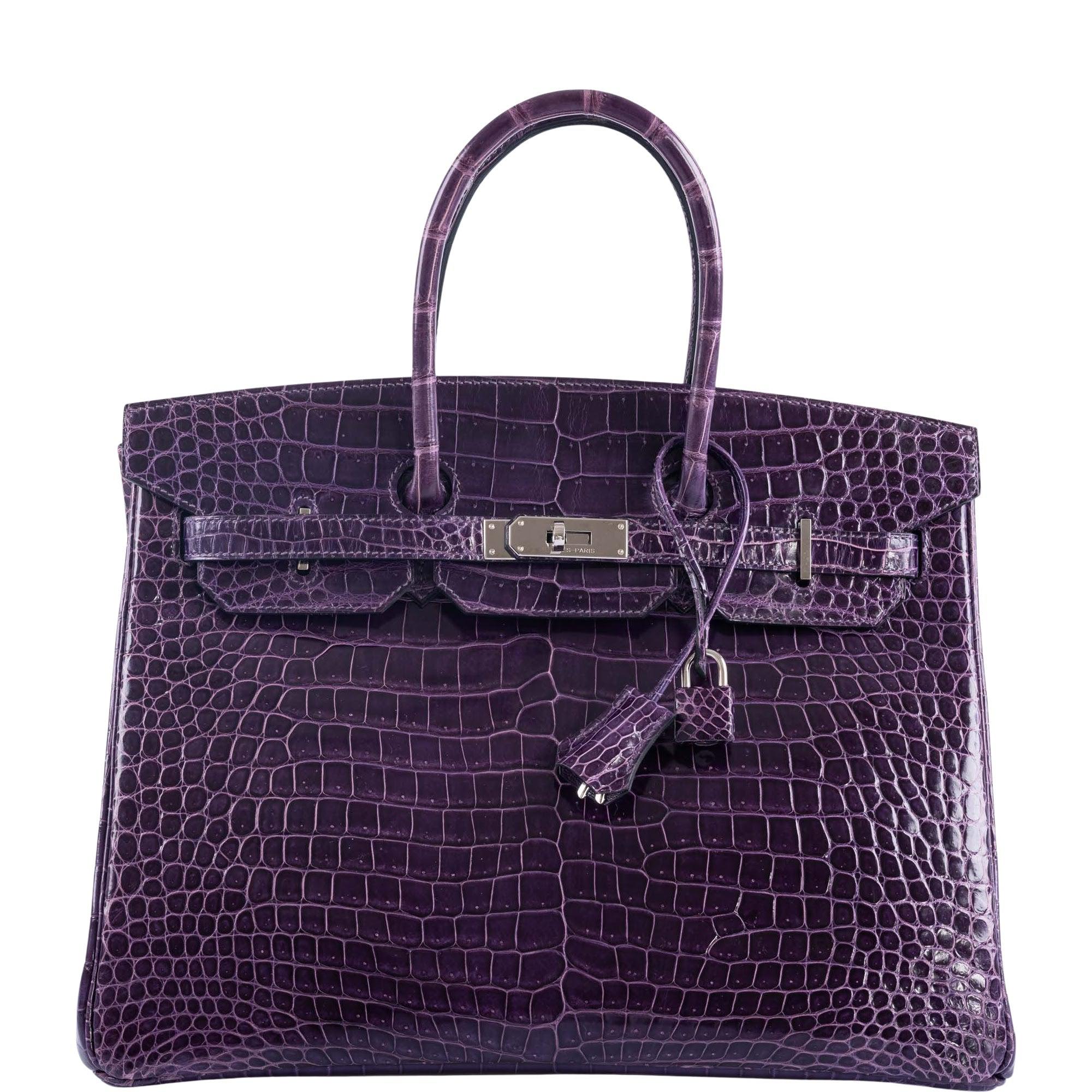 Hermes Birkin Bag Alligator Leather Gold Hardware In Purple