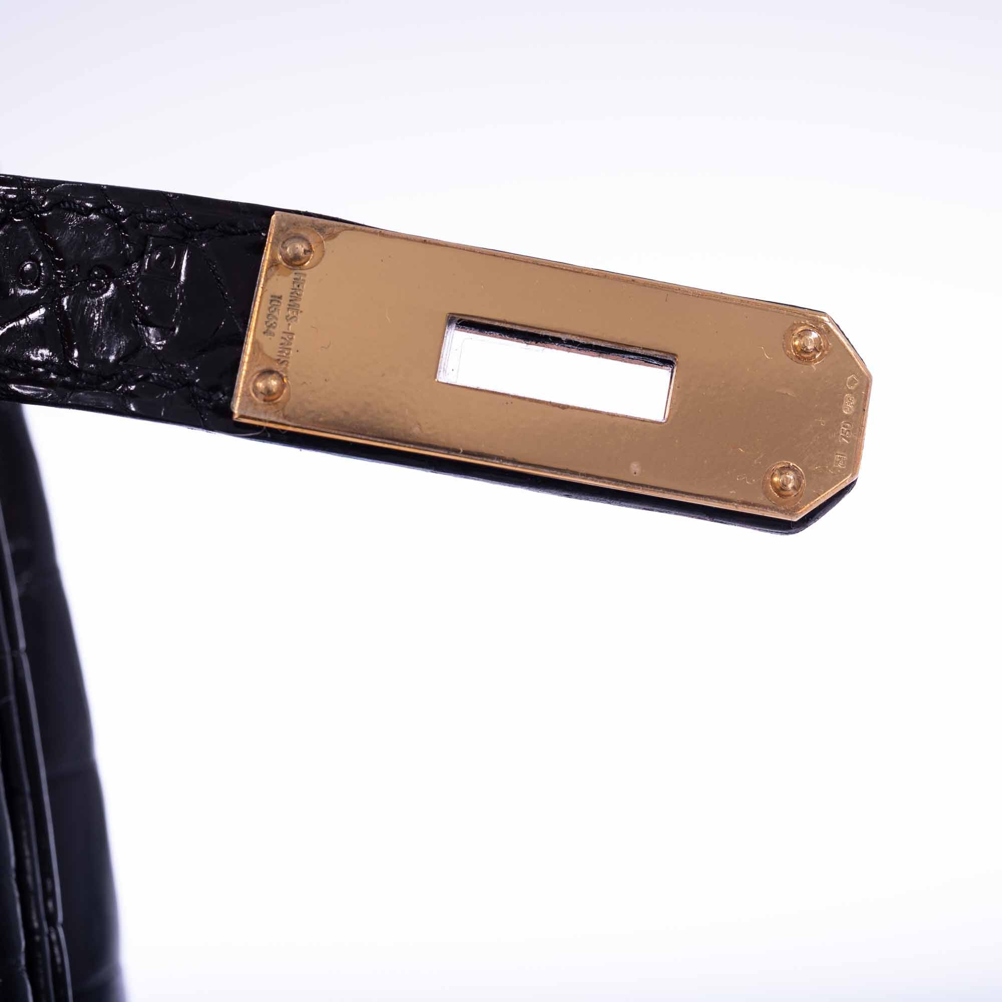 Hermès Birkin 35 Black Shiny Porosus Crocodile 18K Yellow Gold and Diamond Hardware