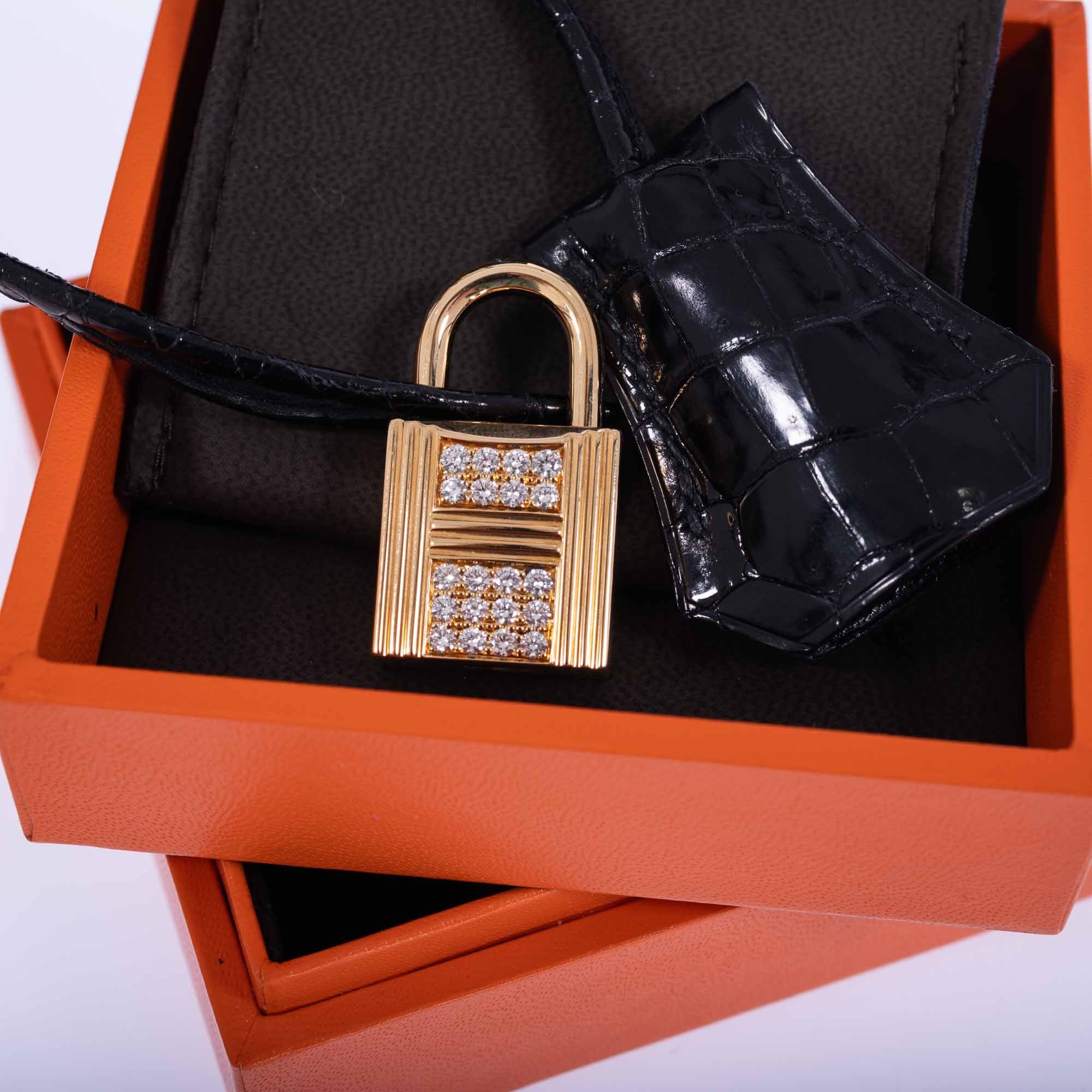 Hermès Birkin 35 Black Shiny Porosus Crocodile 18K Yellow Gold and Diamond Hardware