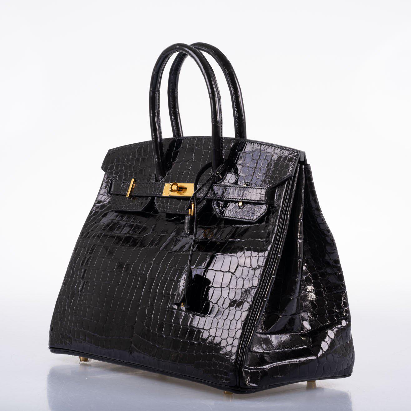 Hermès Birkin 35 Black Shiny Porosus Crocodile with Gold Hardware
