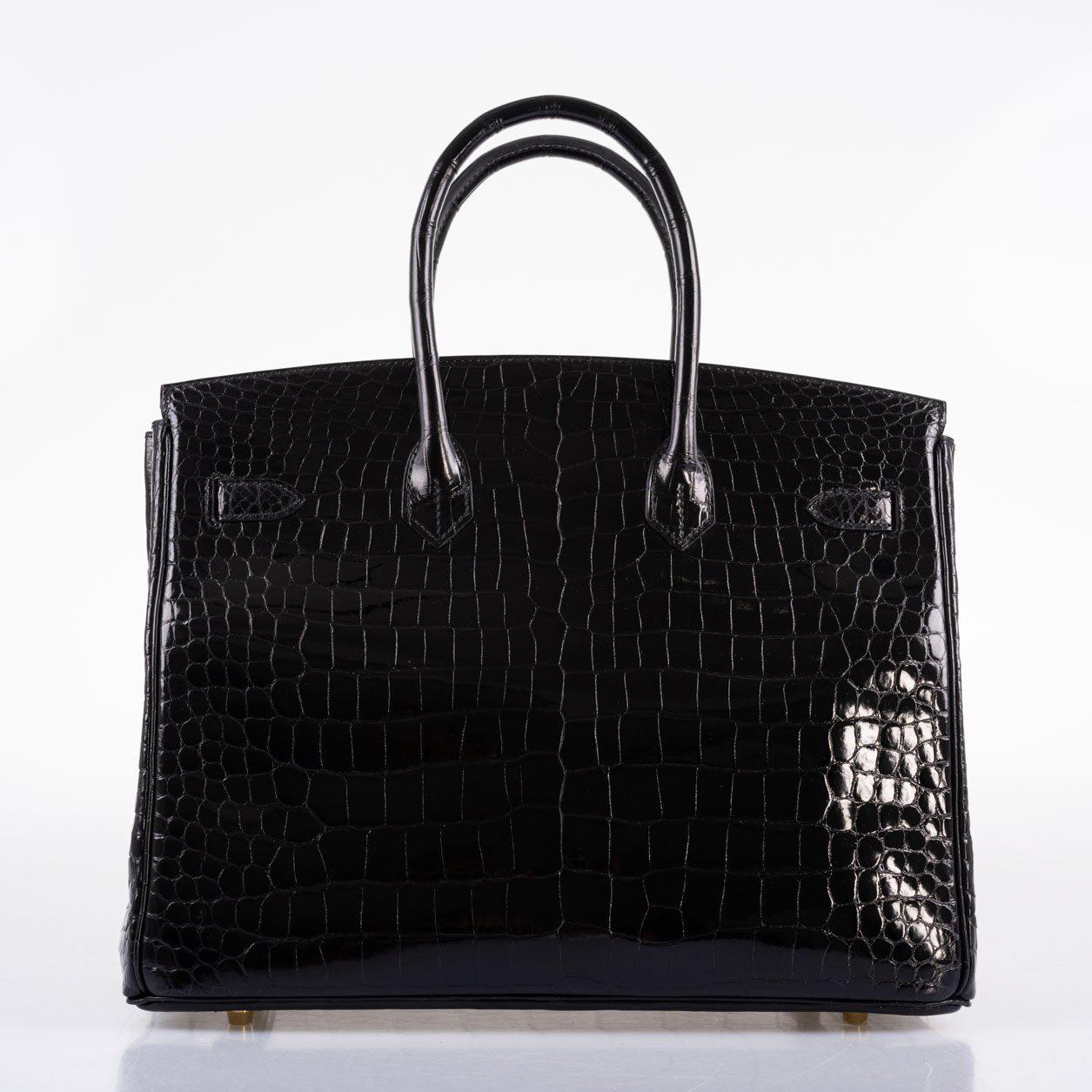 Hermès Birkin 35 Black Shiny Porosus Crocodile with Gold Hardware