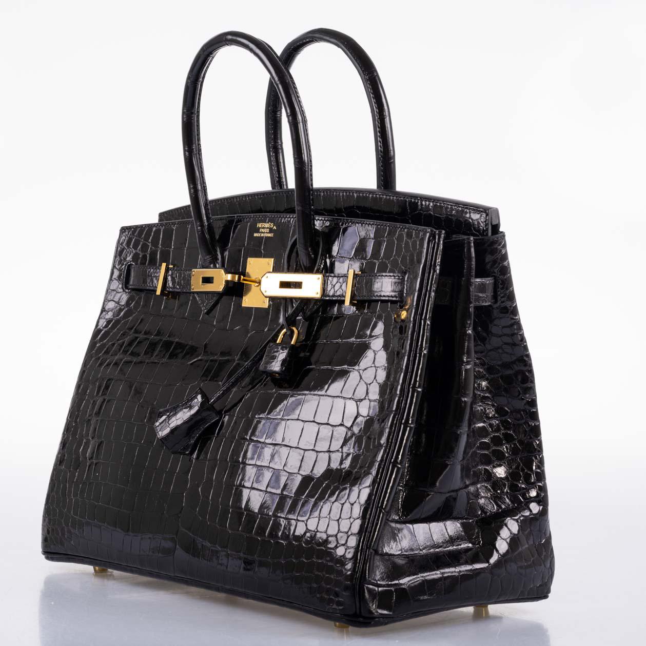 Hermès Birkin 35 Black Shiny Porosus Crocodile with Gold Hardware