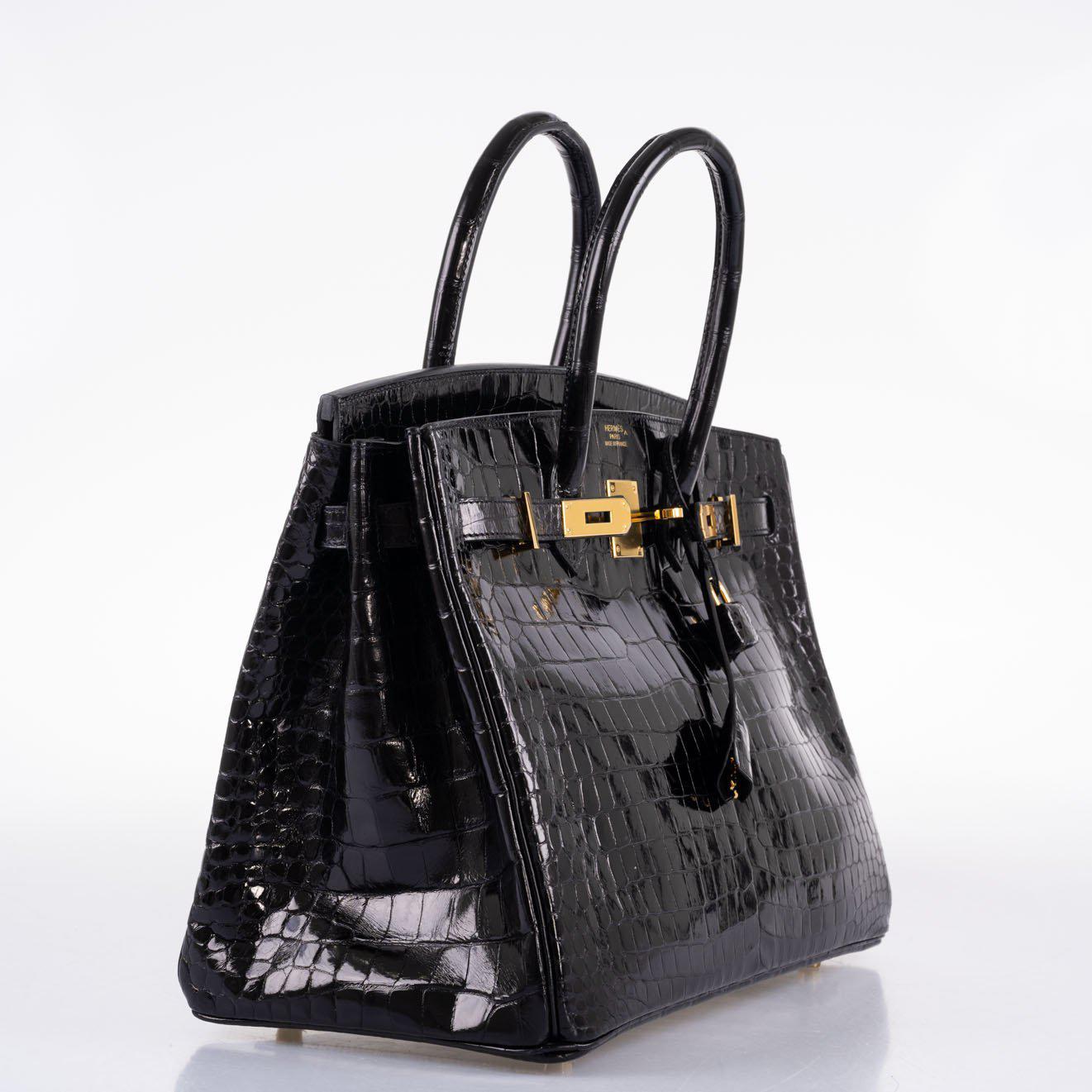 Hermès Birkin 35 Black Shiny Porosus Crocodile with Gold Hardware