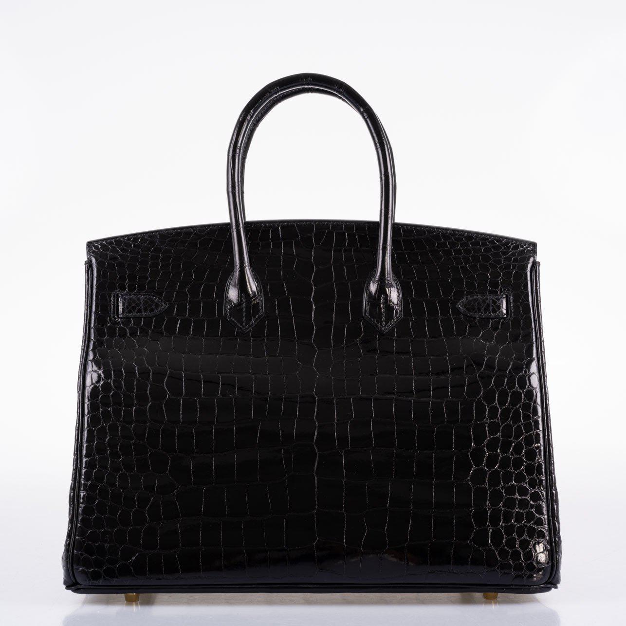 Hermès Birkin 35 Black Shiny Porosus Crocodile with Gold Hardware