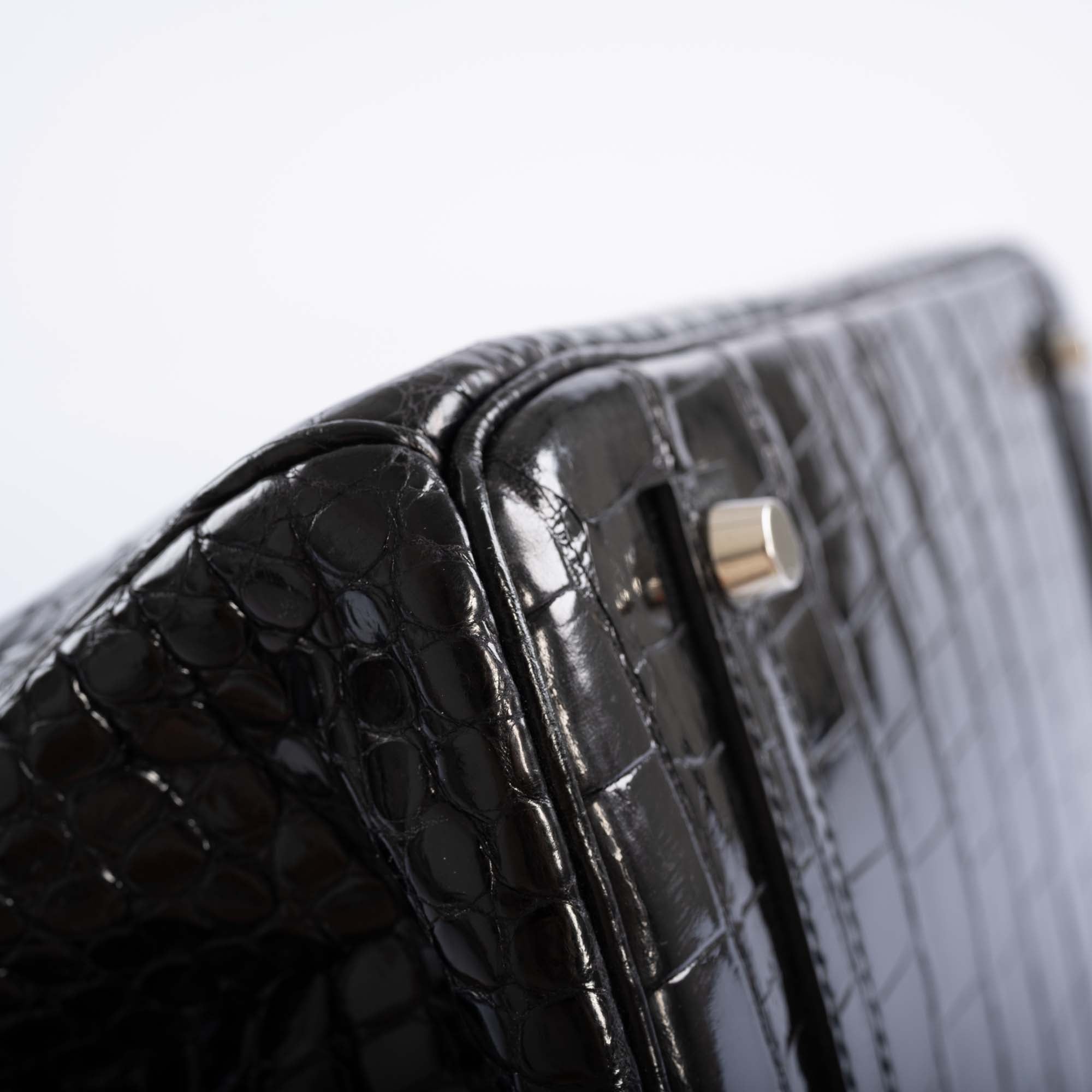 Hermès Birkin 35 Black Shiny Porosus Crocodile with Palladium Hardware