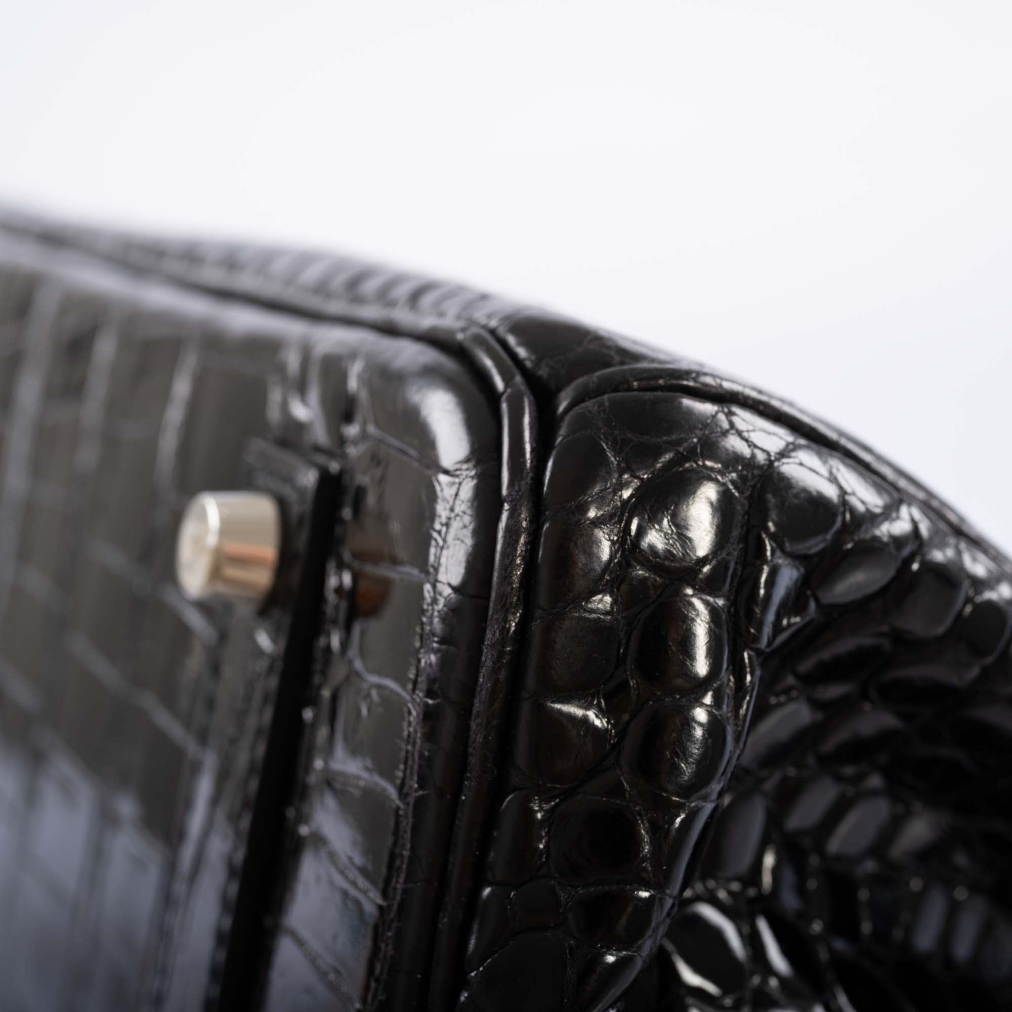 Hermès Birkin 35 Black Shiny Porosus Crocodile with Palladium Hardware