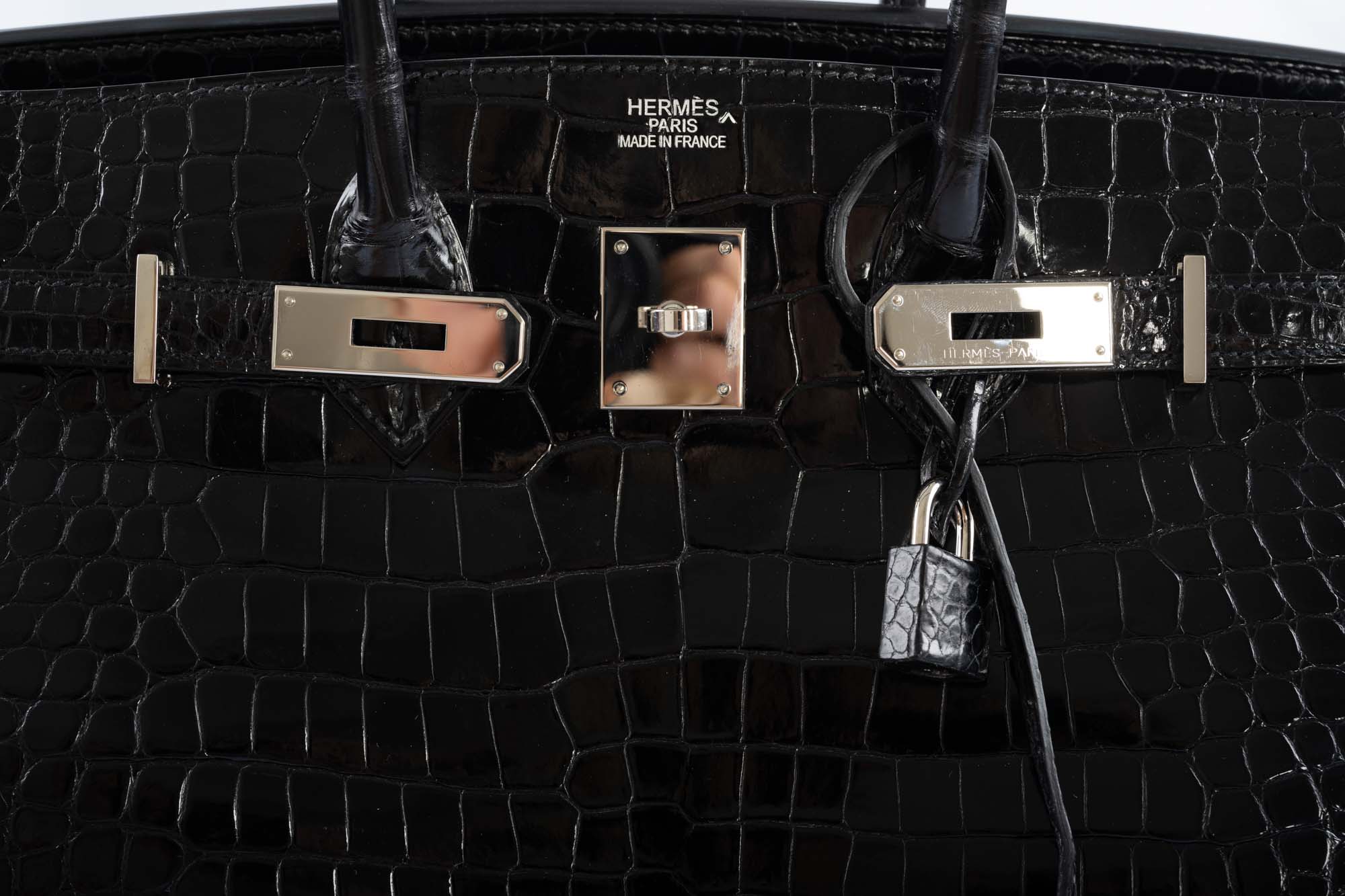 Hermès Birkin 35 Black Shiny Porosus Crocodile with Palladium Hardware