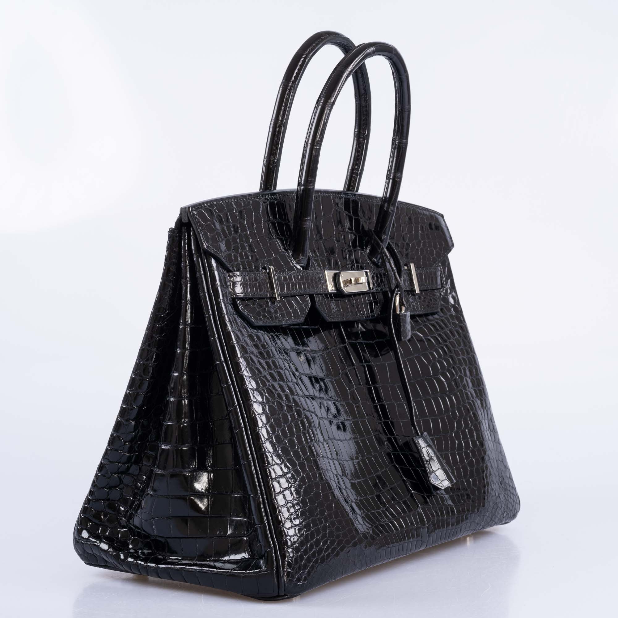 Hermès Birkin 35 Black Shiny Porosus Crocodile with Palladium Hardware